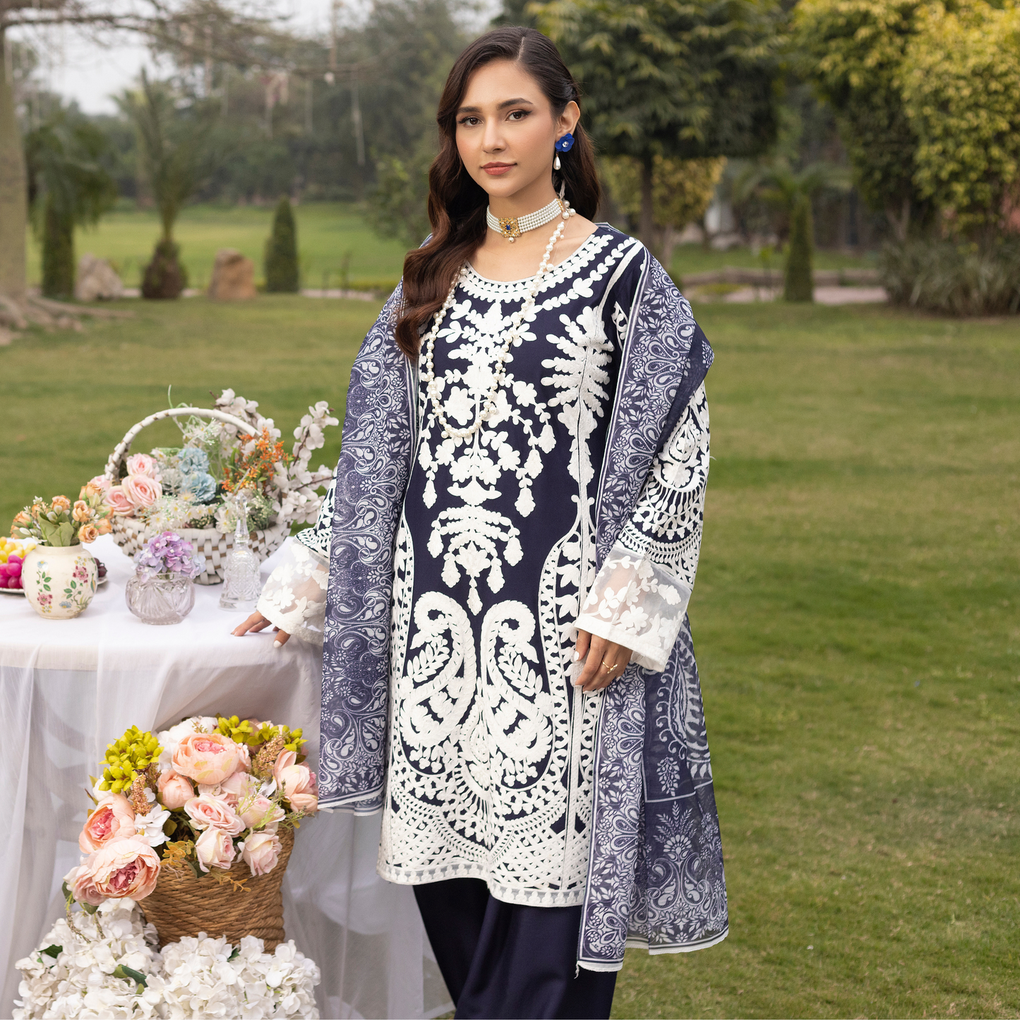 UMS-17 Embroidered Linen Farshi Shalwar kameez 3 Pc Pakistani Dress | Ready to wear | Simrans