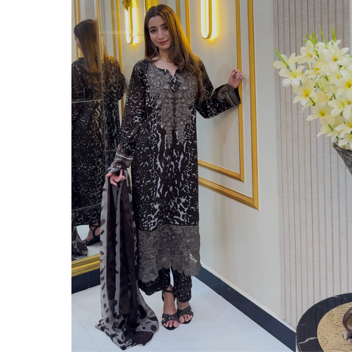 UA-69 (Diry Grey) Embroidered Cambric Cotton 3 Pc Pakistani Dress | UMNAA