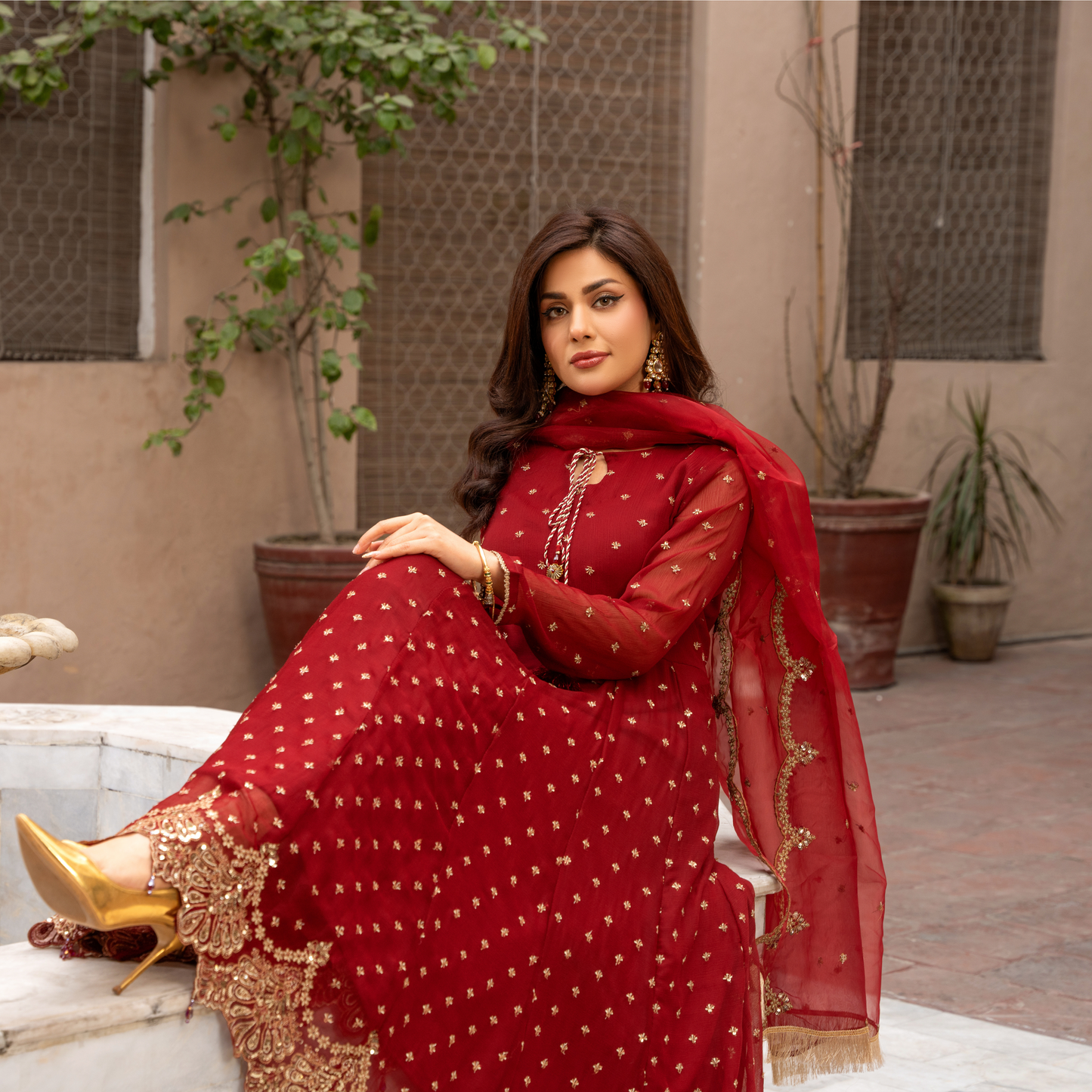 U-72 3 Pc Embroidered Chiffon long frock collection-UMNAA