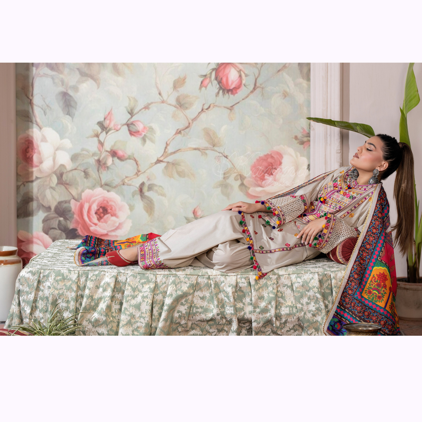 KC-1454 Trendy farshi Shalwar Embroidered Cotton Collection Ready to Wear 3 Pc - Karma Collection