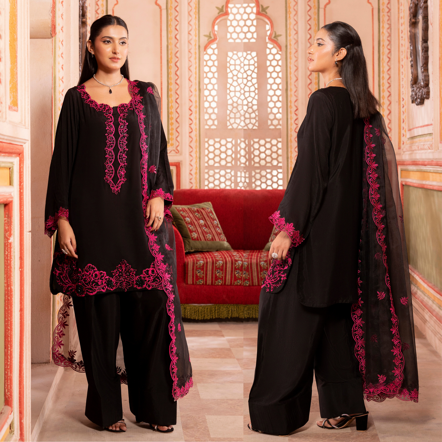 RA-19 Luxury Raw Silk Embroidered Farshi Shalwar Collection |Ready to Wear | Raniya.h
