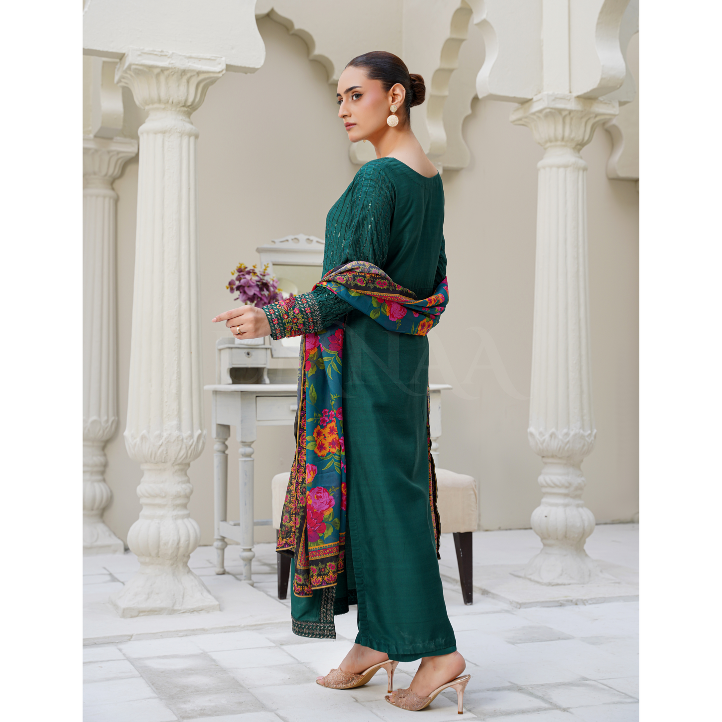 UA-27 Embroidered Viscose Dress & Chiffon Dupatta UMNAA