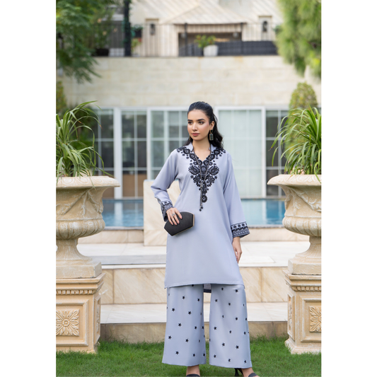 UZA-01 Rang e Elegance by Zaaria 2 Pc Embroidered Dhanak Co-Ords Set