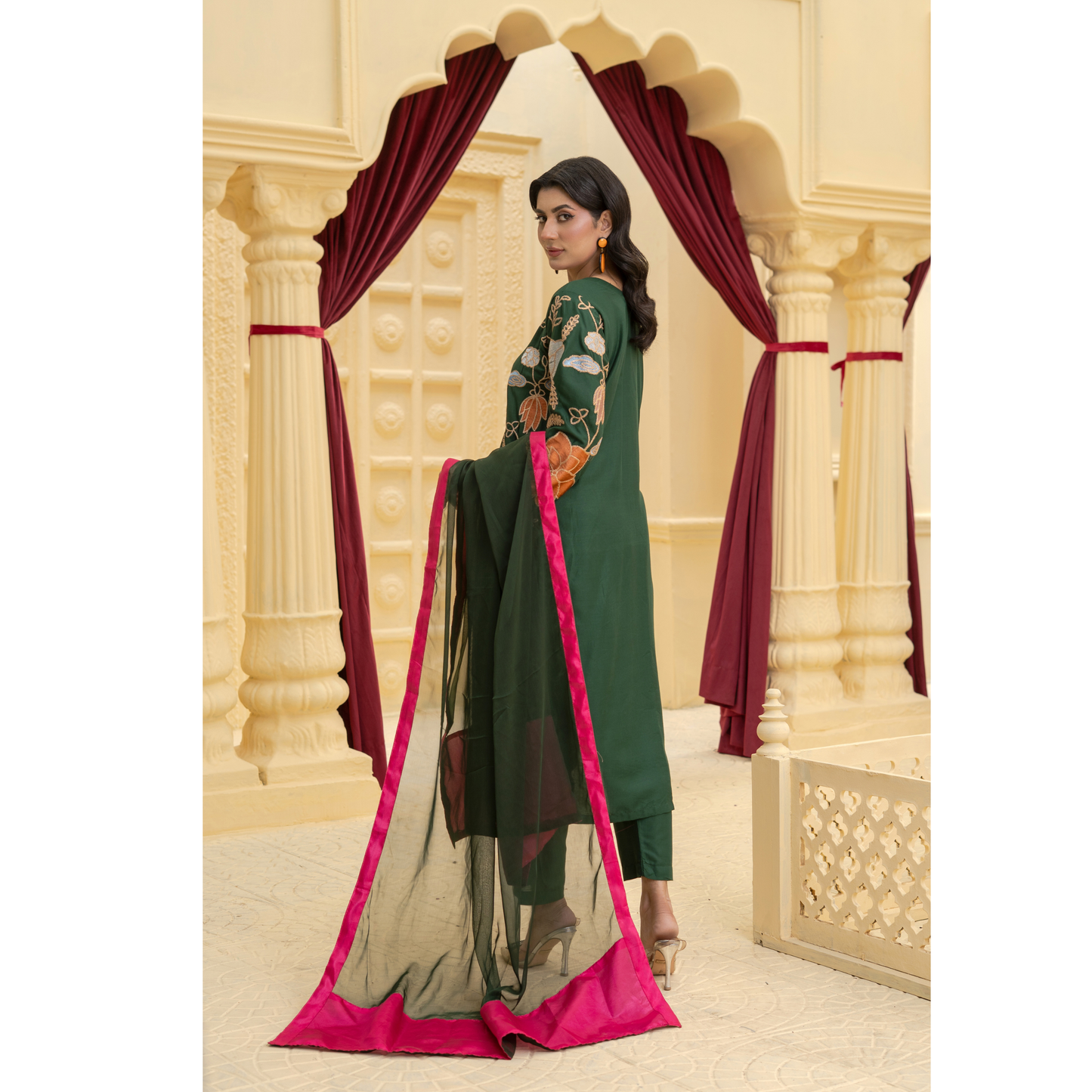 UA-128 3 Pc Embroidered Linen Collection Pakistani Dress Asian Clothes
