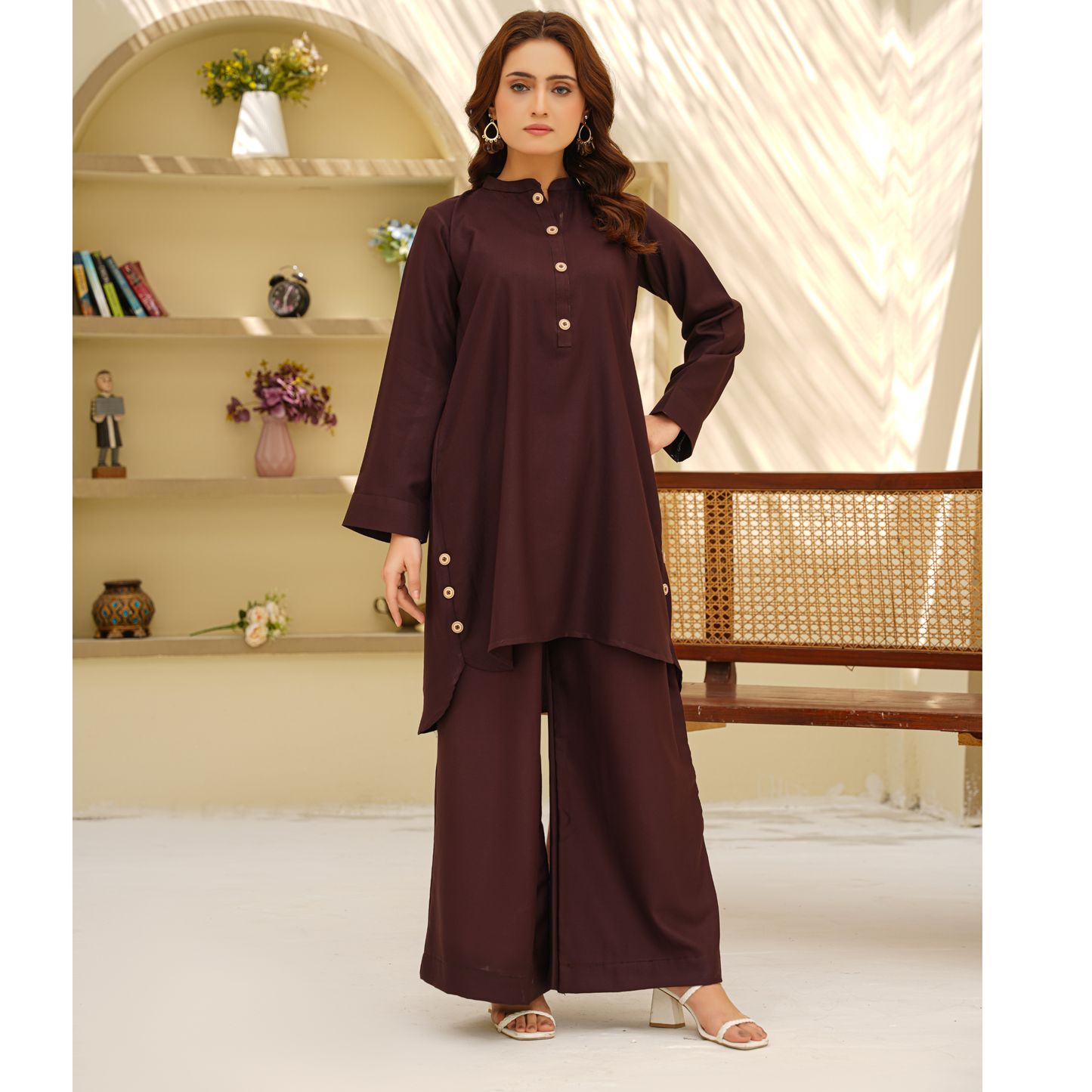UA-129 Stylish Modest Dhanak Solid Co Ord Set by Umnaa