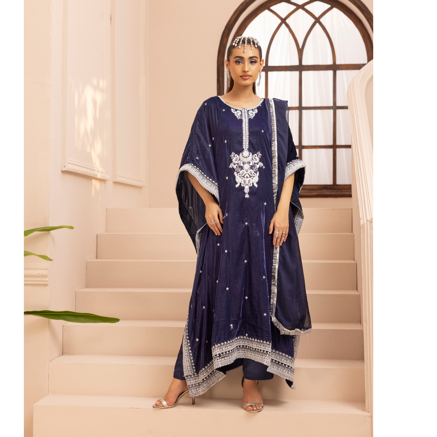 UMS-39 Zayna by Simrans Velvet Kaftan Embroidered 3 Pc Collection Asian Clothes | Modest Wear