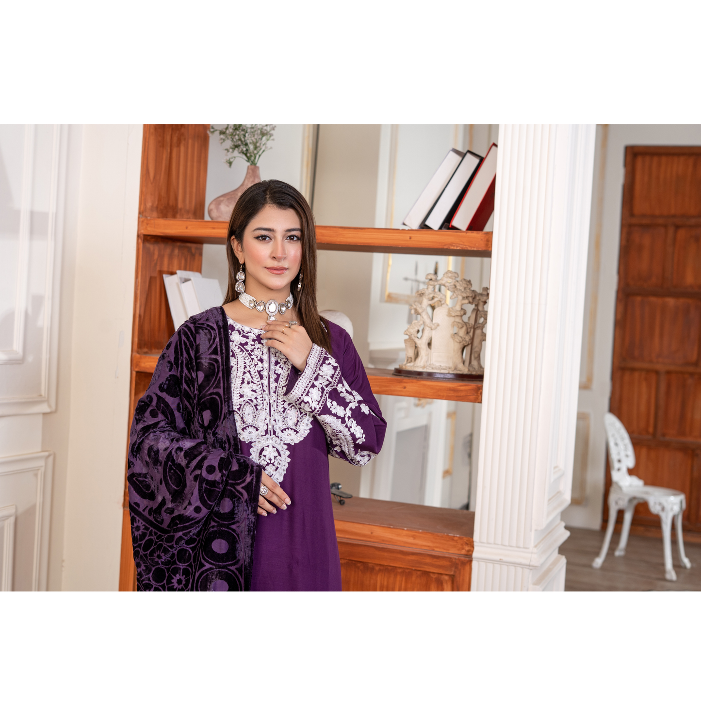 UA-130 Winter Linen dress with Velvet Shawl Collection by Umnaa