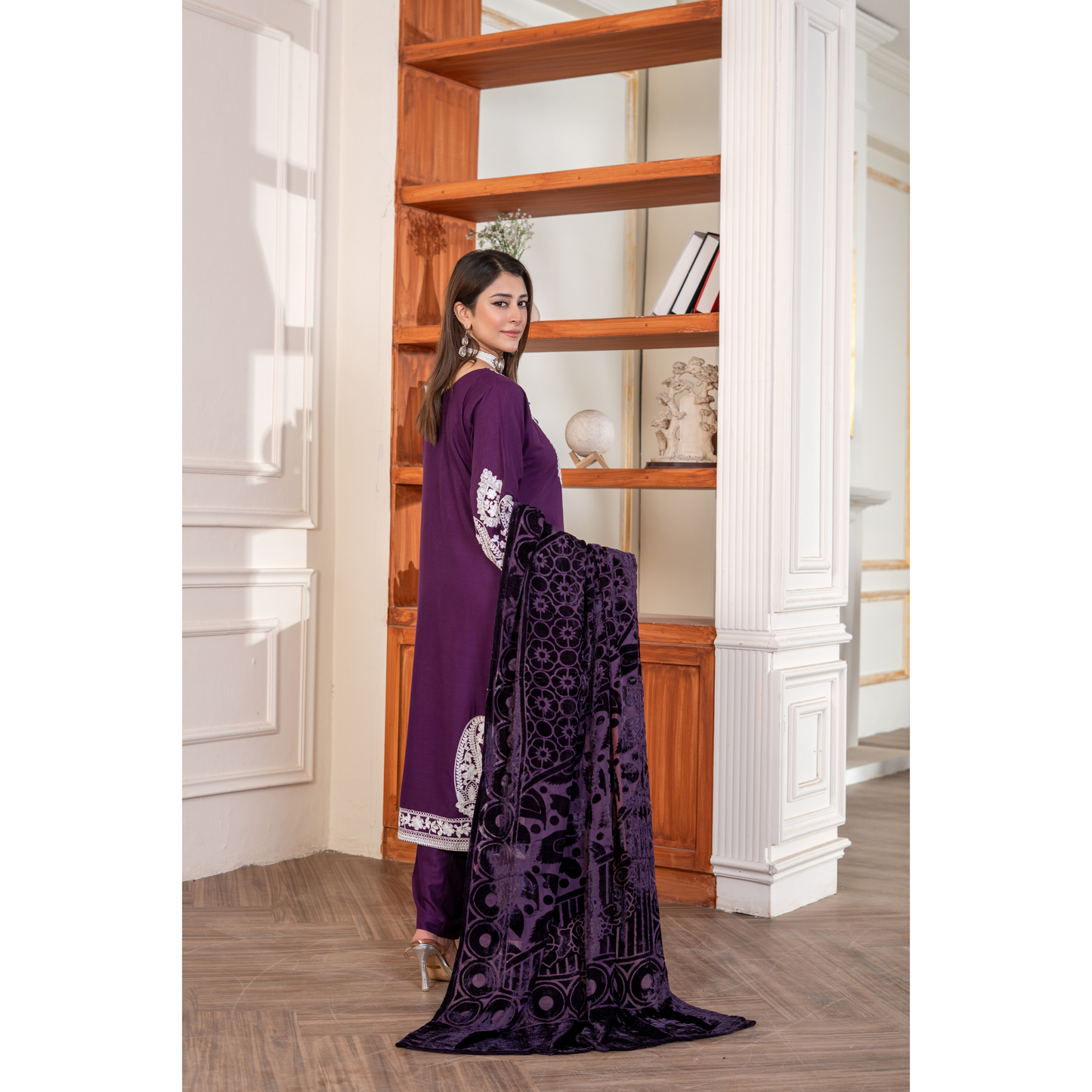 UA-130 Winter Linen dress with Velvet Shawl Collection by Umnaa