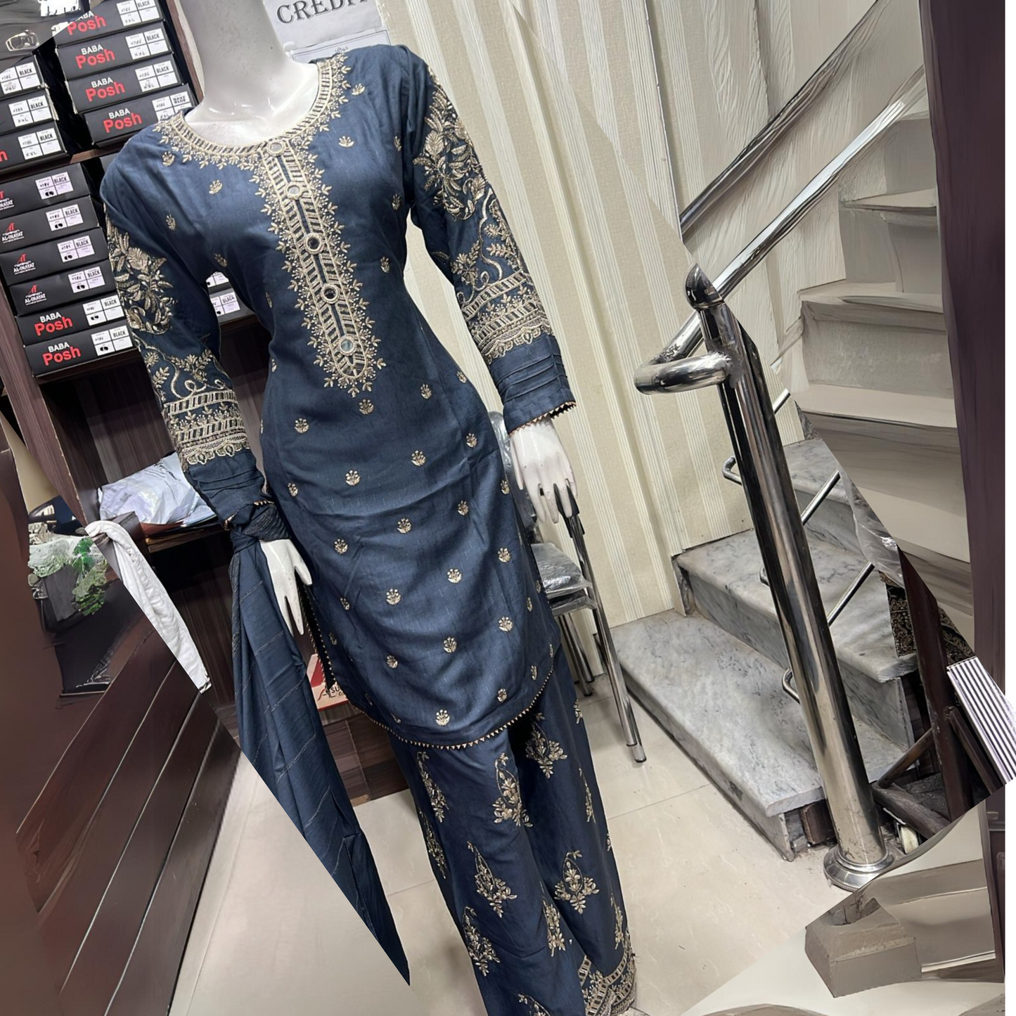 Embroidered Dhanak Dress with Pashmina Shawl | Ready to Wear Winter Collection UMNAA