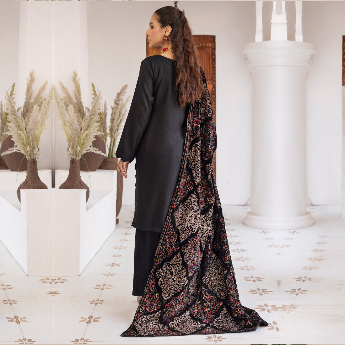 Dhanak Dress Heavily Embroidered Velvet Shawl 3 Pc Ready-to-wear by SIMRANS