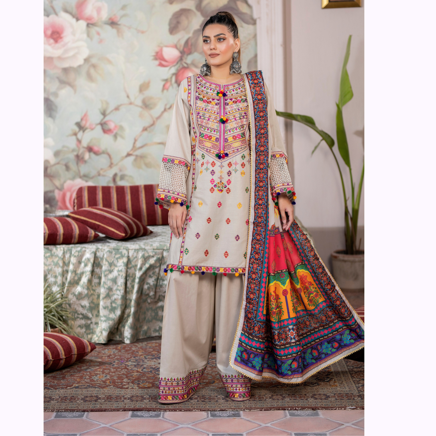 KC-1454 Trendy farshi Shalwar Embroidered Cotton Collection Ready to Wear 3 Pc - Karma Collection