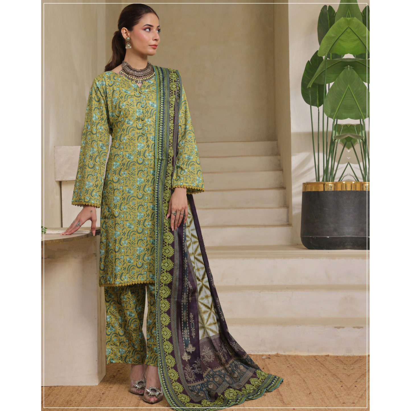USN-14 Printed Lawn 3 Pc Dress | Ready to Wear | Saphron