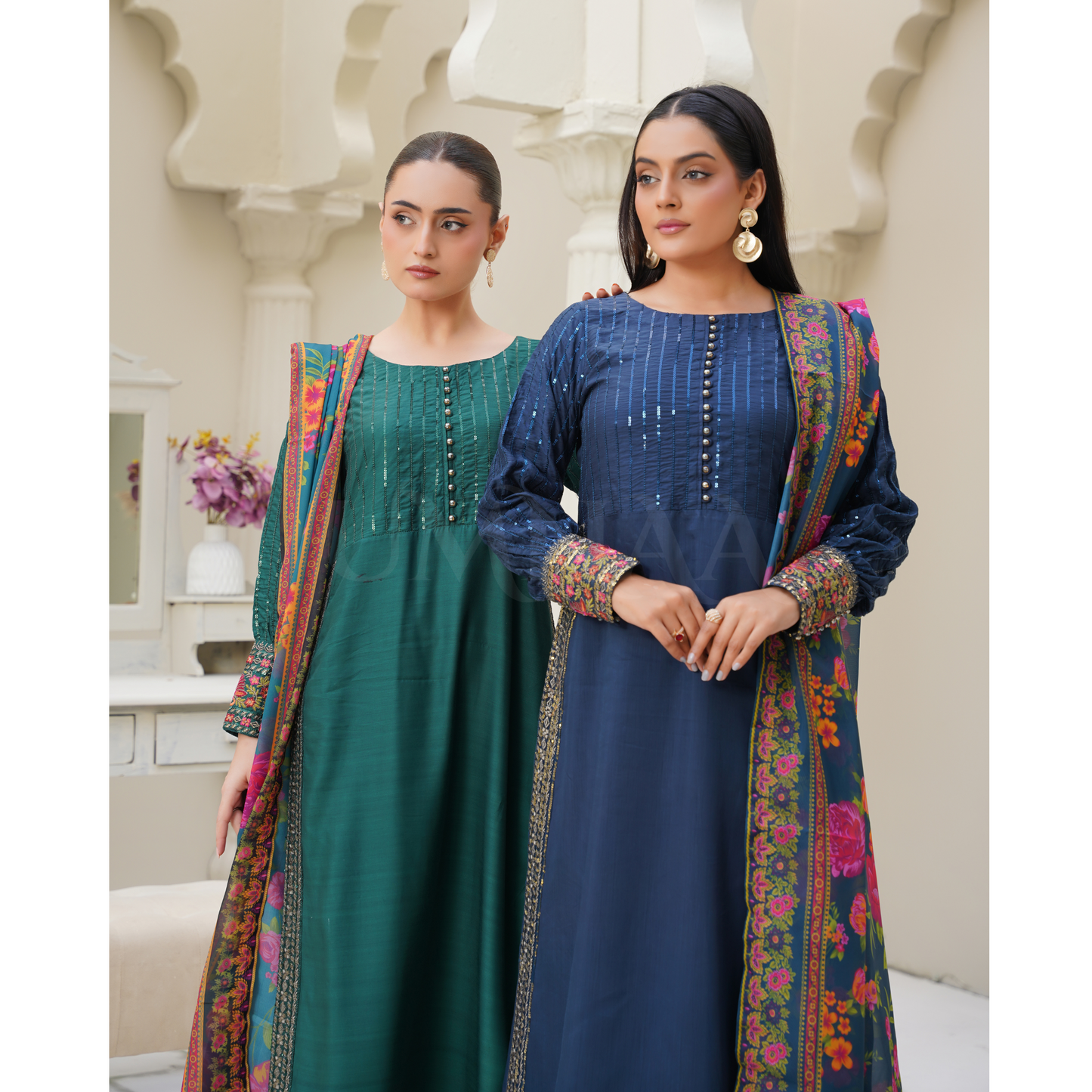 UA-27 Embroidered Viscose Dress & Chiffon Dupatta UMNAA