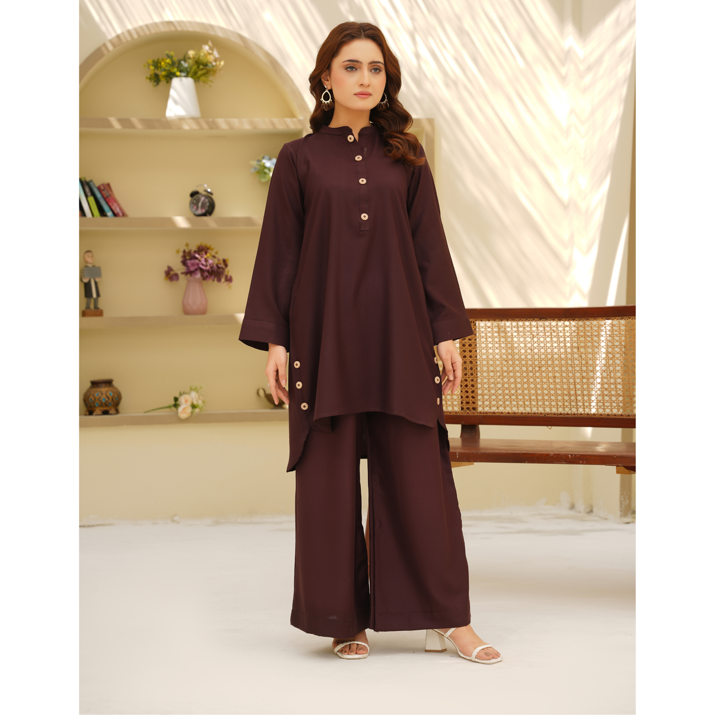 UA-129 Stylish Modest Dhanak Solid Co Ord Set by Umnaa