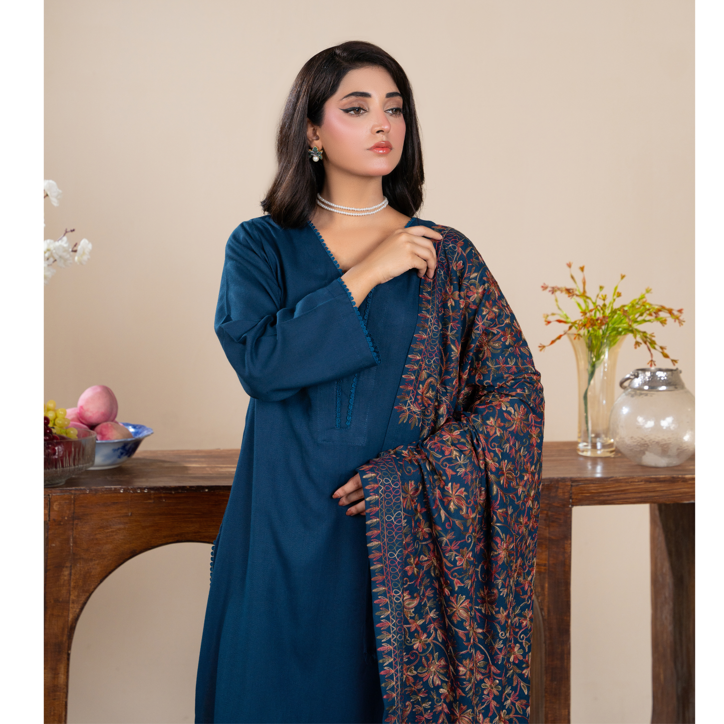 RA-21 3 Pc Dhanak Dress with Embroidered Dhanak Shawl |Ready to Wear | Winter Collection | Raniya.h
