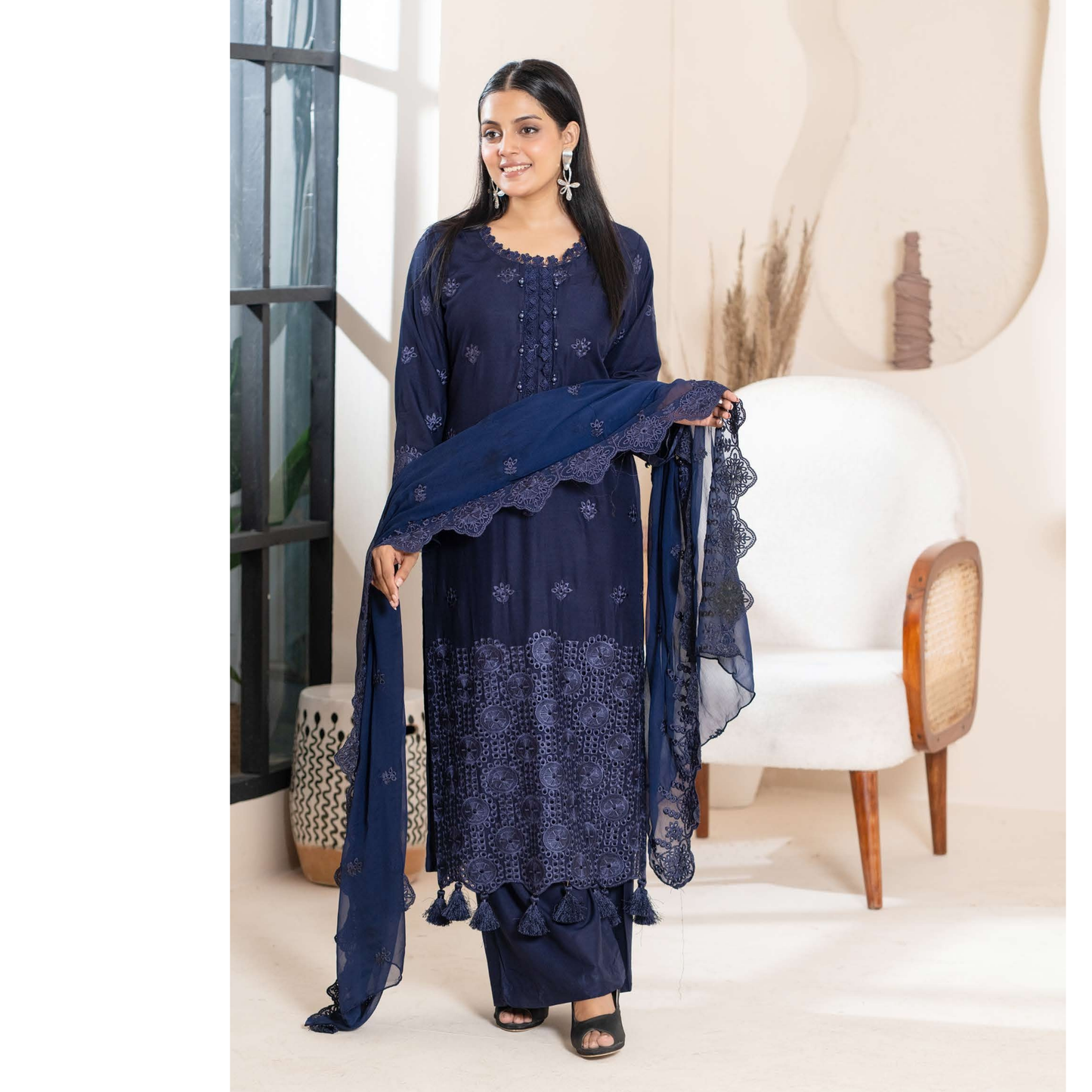 UMRZ-51 "IMAGEKARI" Linen Chikankari 3 Pc Collection by Rangz