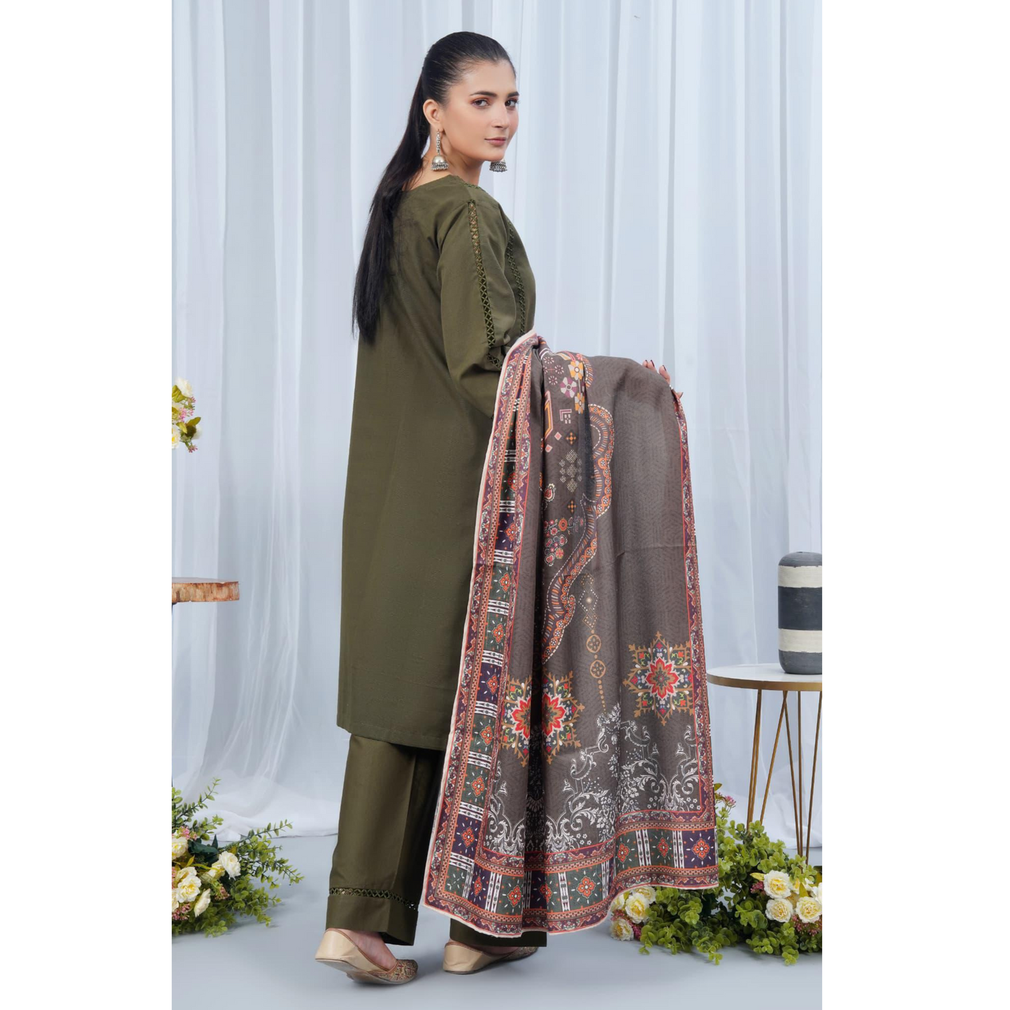 (Rifle Green) Khaddar Dress with Shawl |3 Pc| Winter Collection | Hayats