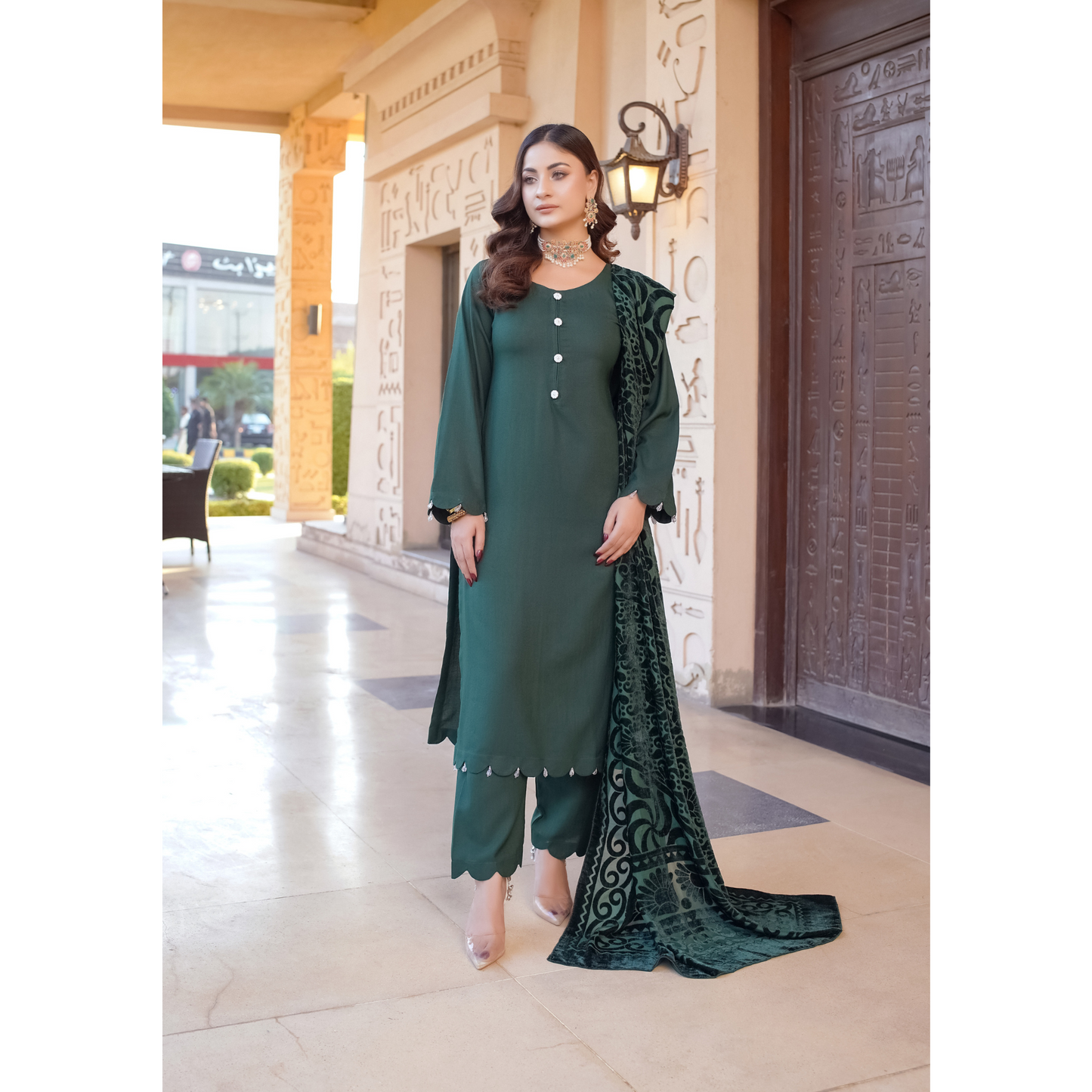 3 Pc Dhanak Dress with Palachi Shawl | Ready-to-wear | Winter Collection |RD