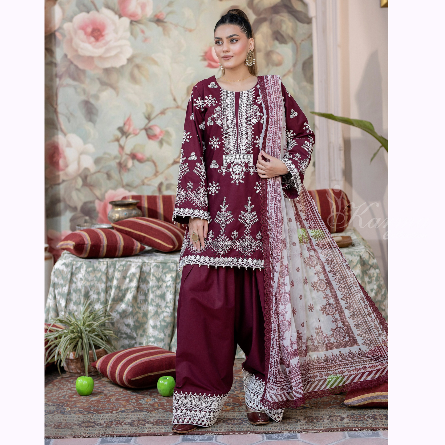 KC-1453 Trendy farshi Shalwar Embroidered Cotton Collection Ready to Wear 3 Pc - Karma Collection