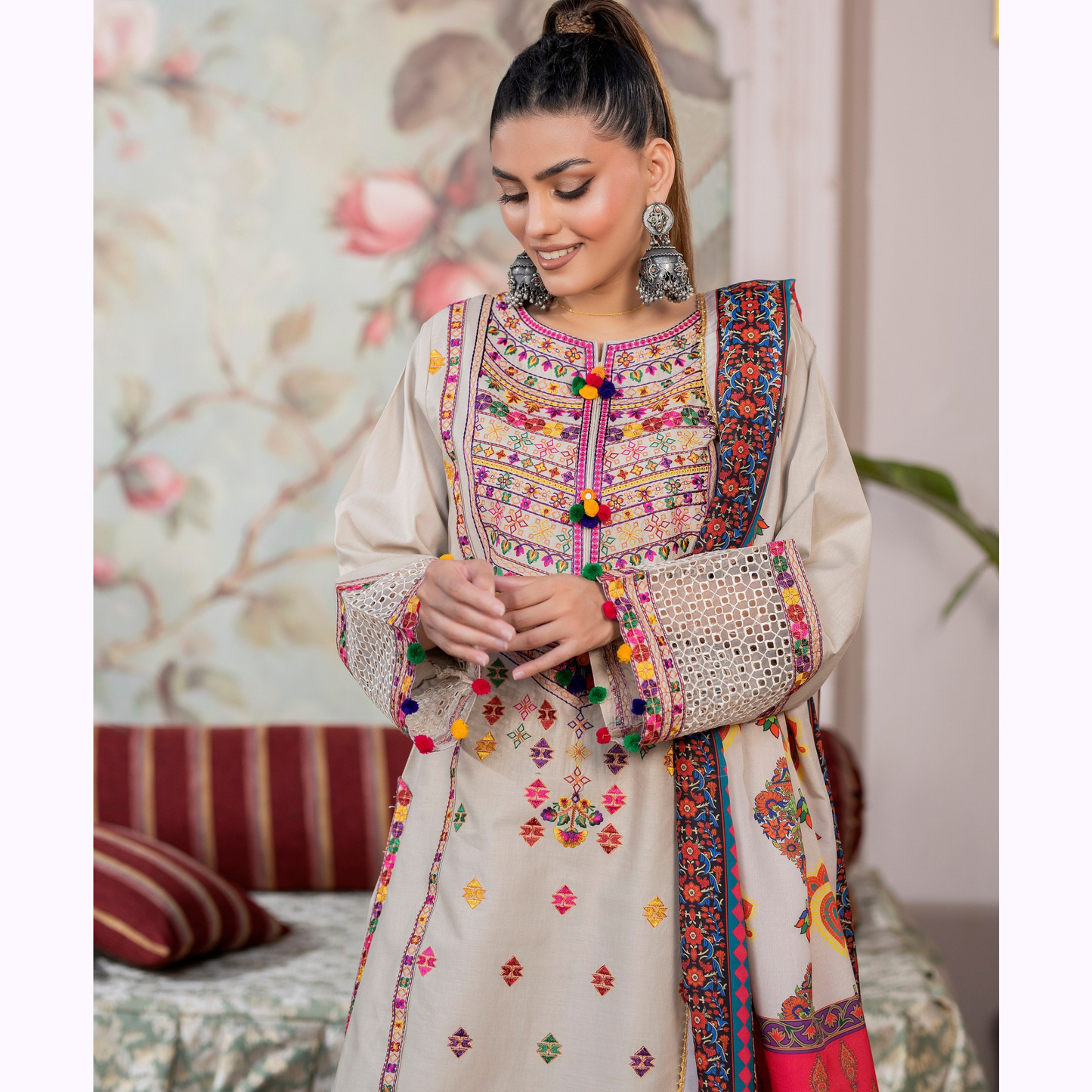 KC-1454 Trendy farshi Shalwar Embroidered Cotton Collection Ready to Wear 3 Pc - Karma Collection