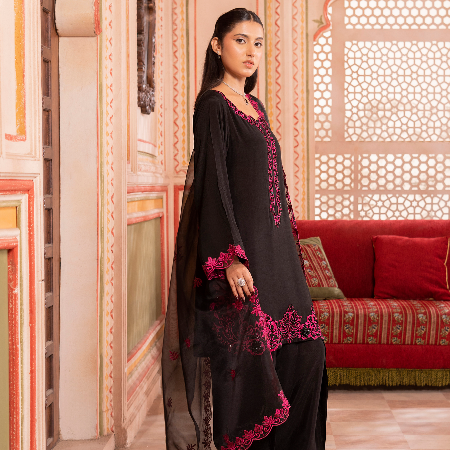 RA-19 Luxury Raw Silk Embroidered Farshi Shalwar Collection |Ready to Wear | Raniya.h