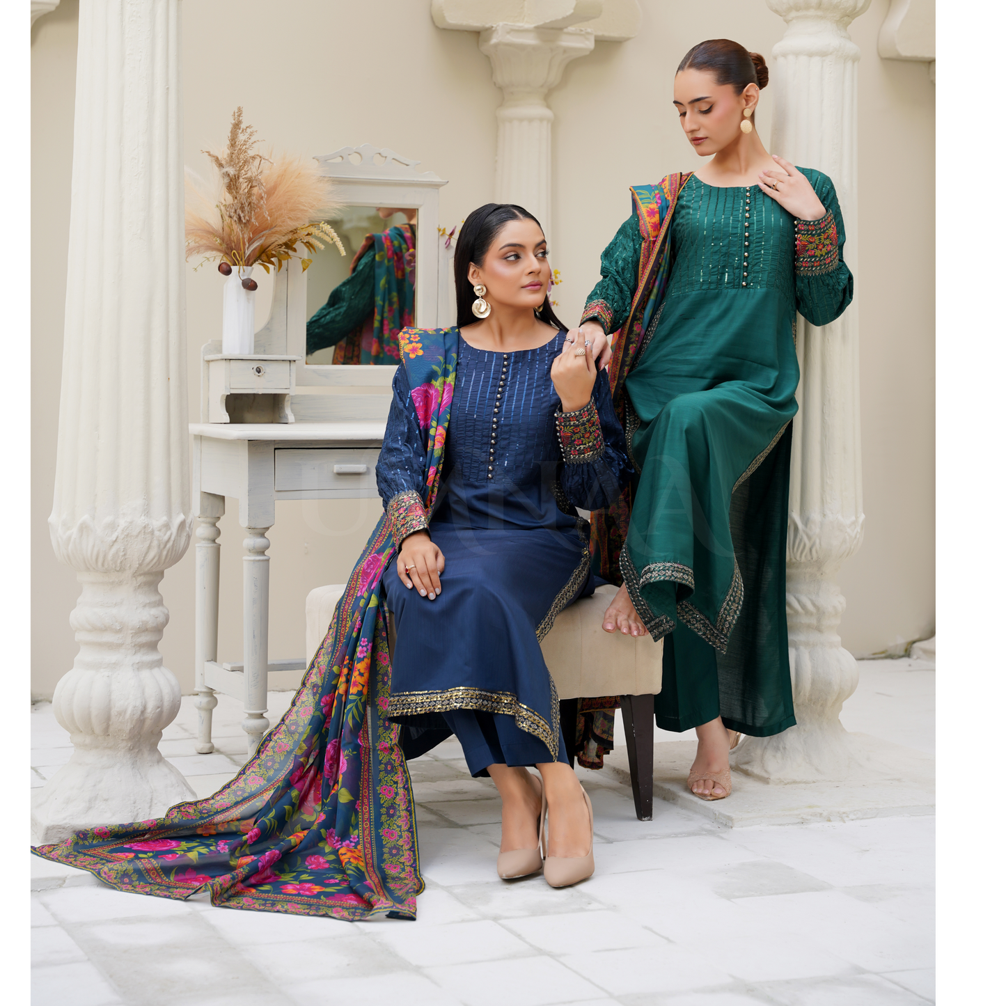 UA-27 Embroidered Viscose Dress & Chiffon Dupatta UMNAA