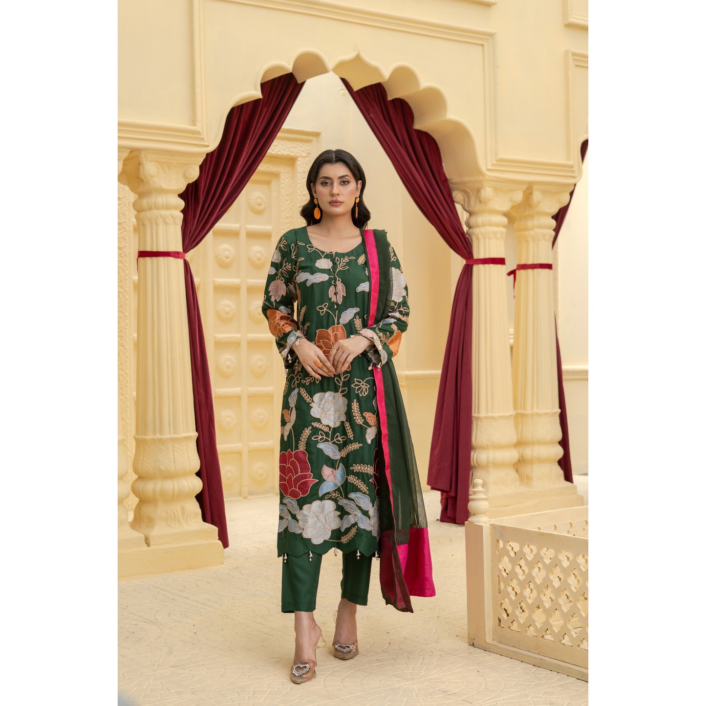 UA-128 3 Pc Embroidered Linen Collection Pakistani Dress Asian Clothes