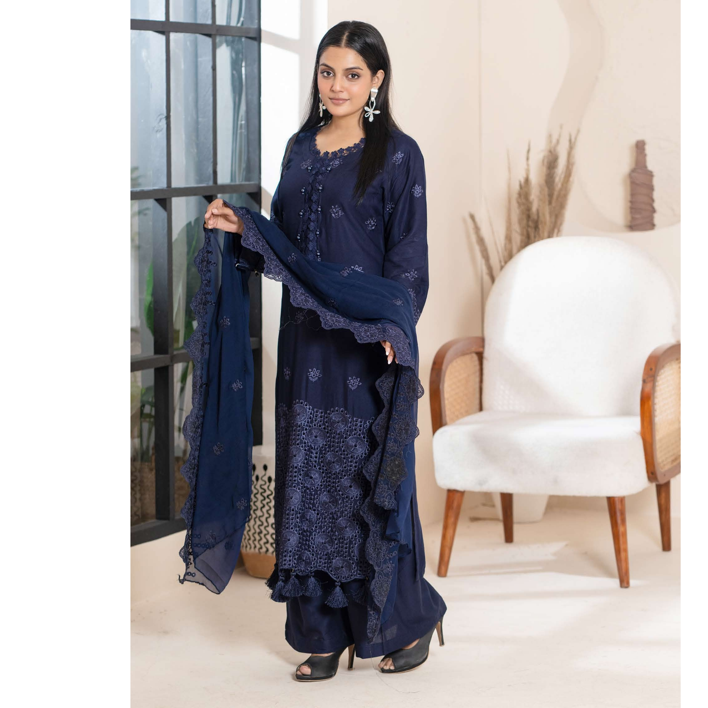 UMRZ-51 "IMAGEKARI" Linen Chikankari 3 Pc Collection by Rangz