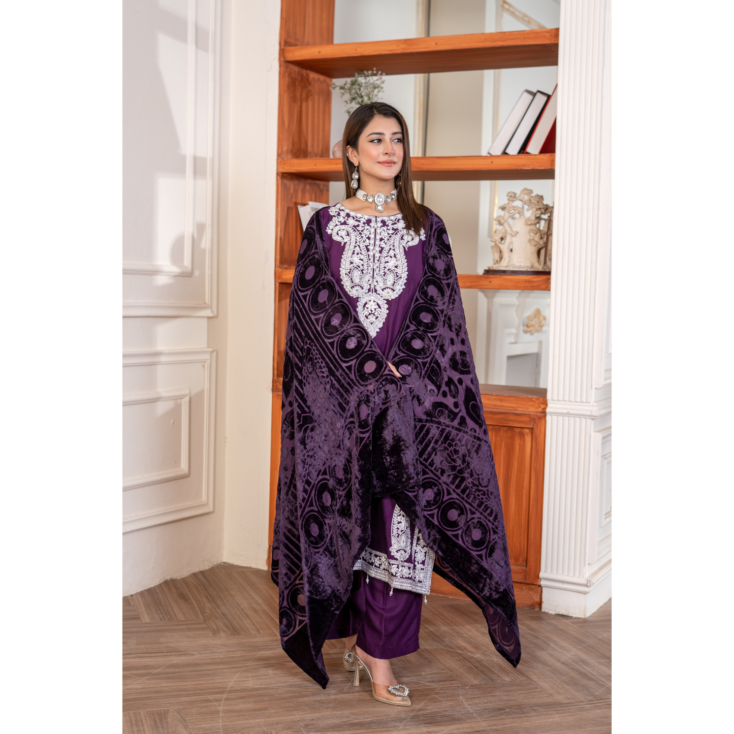 UA-130 Winter Linen dress with Velvet Shawl Collection by Umnaa