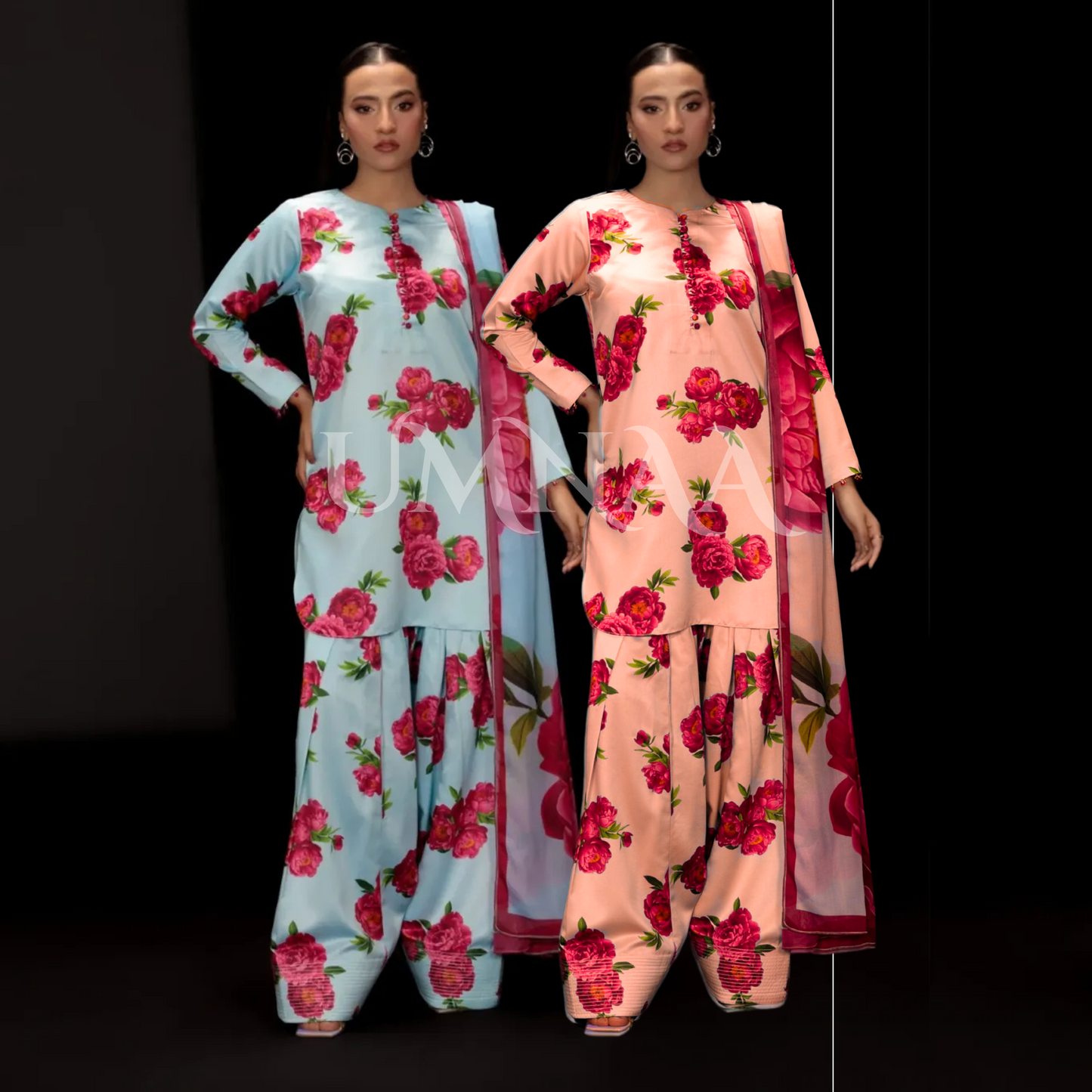 UA-82 Trendy Printed Silk Farshi Shalwar 3 Pc Ready to Wear Collection-Umnaa