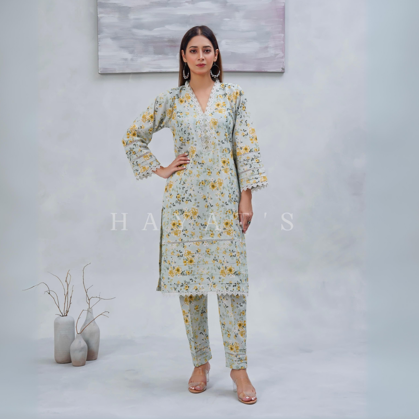 2 Pc floral Printed Khaddar Pakistani Co-Ords Set | Ready to wear| Hayats
