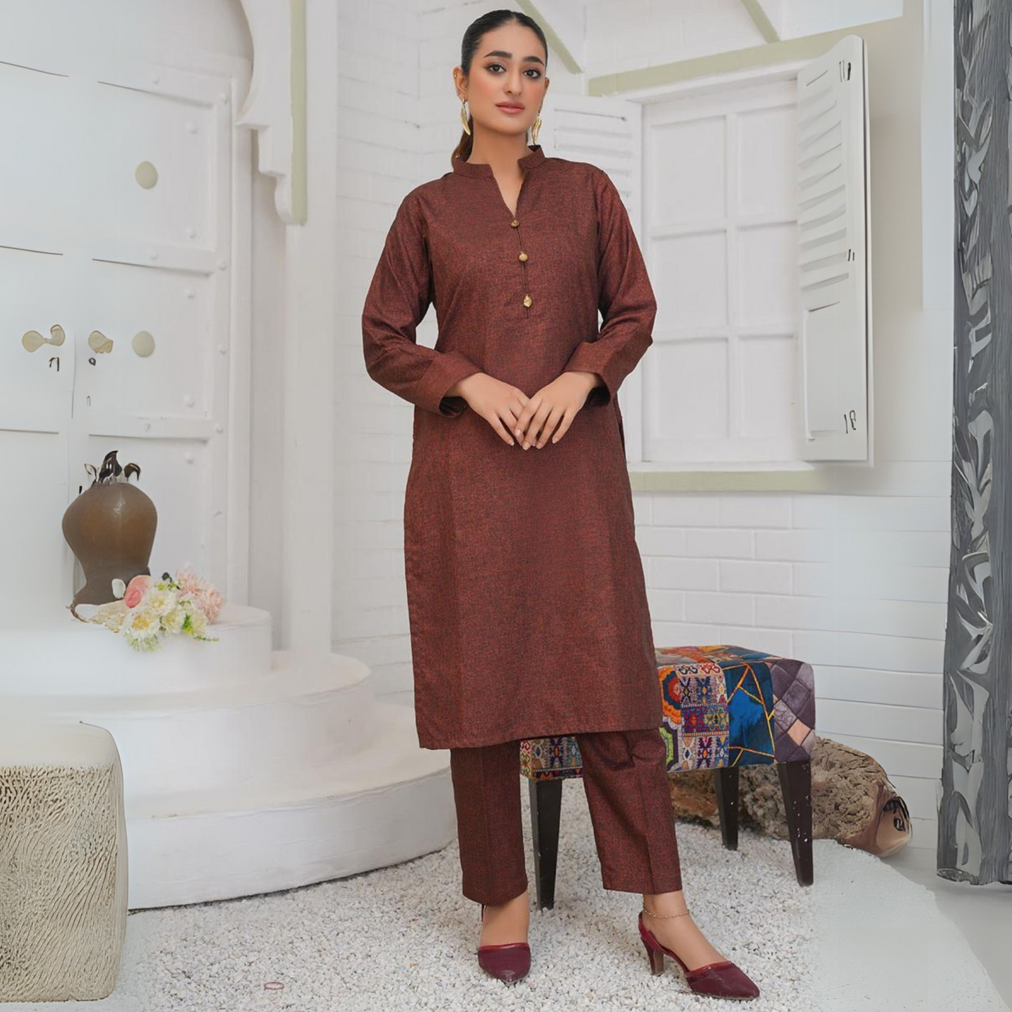 UA-31 2 Plain Boski Linen Pakistani Co-Ords Set | Ready to Wear | UMNAA