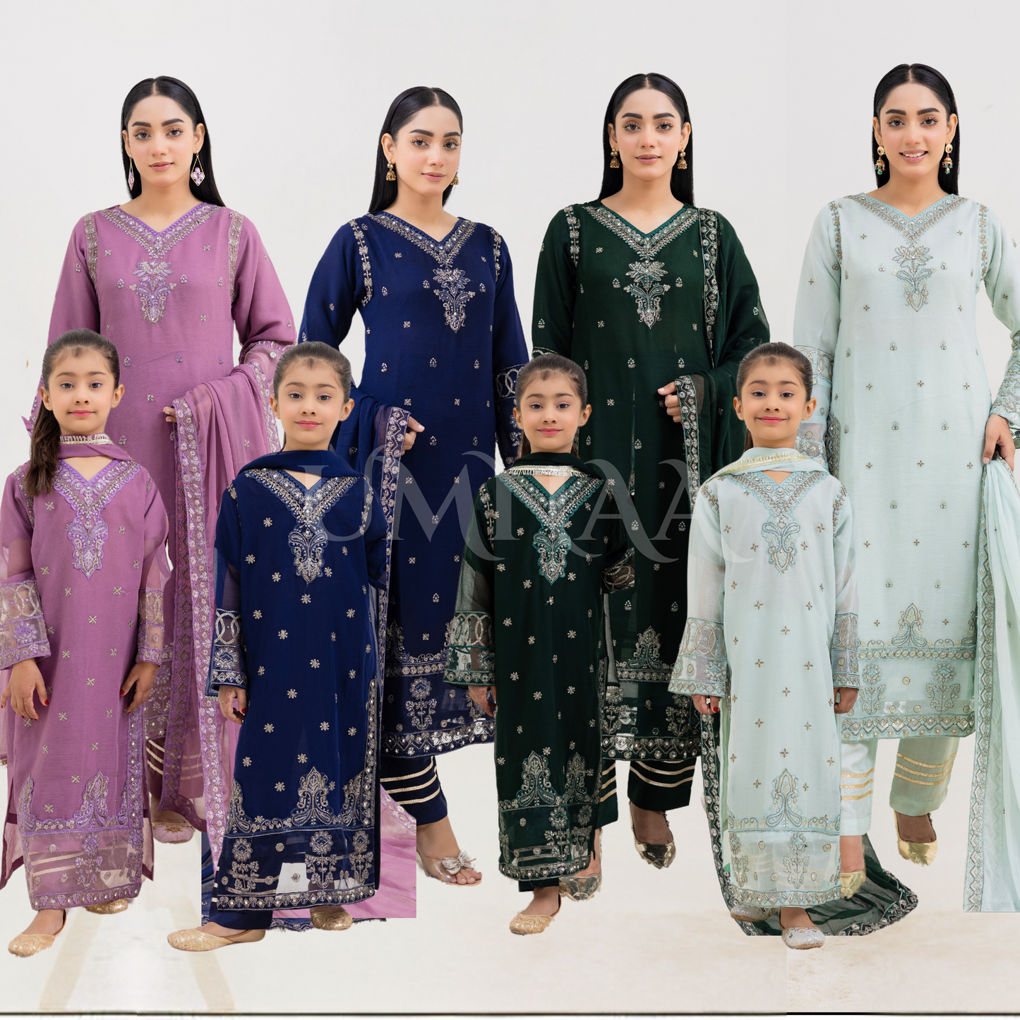 UMRZ-41 3 Pc Luxury mother daughter Embroidered Chiffon Collection-Rangz