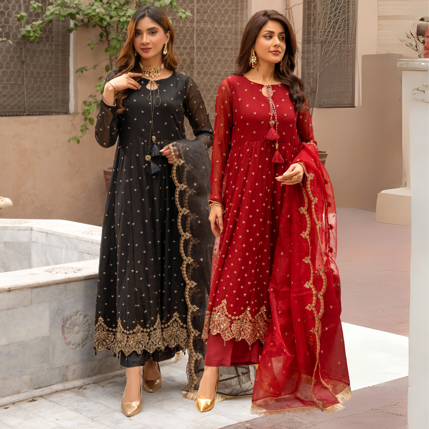 U-72 3 Pc Embroidered Chiffon long frock collection-UMNAA