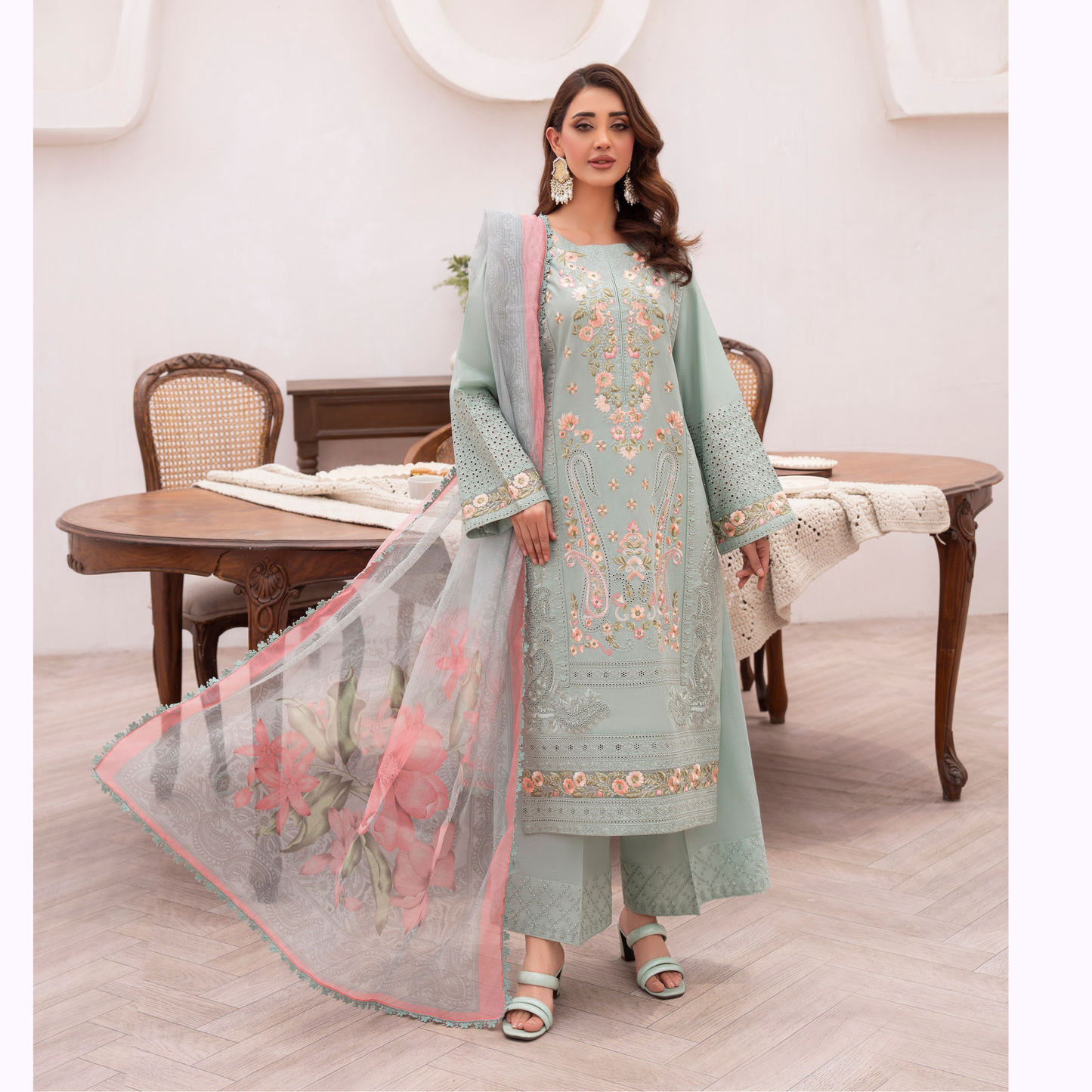 KC-1482 Embroidered Luxury Chikankari Cambric Cotton Collection | Ready to Wear | Karma Collection