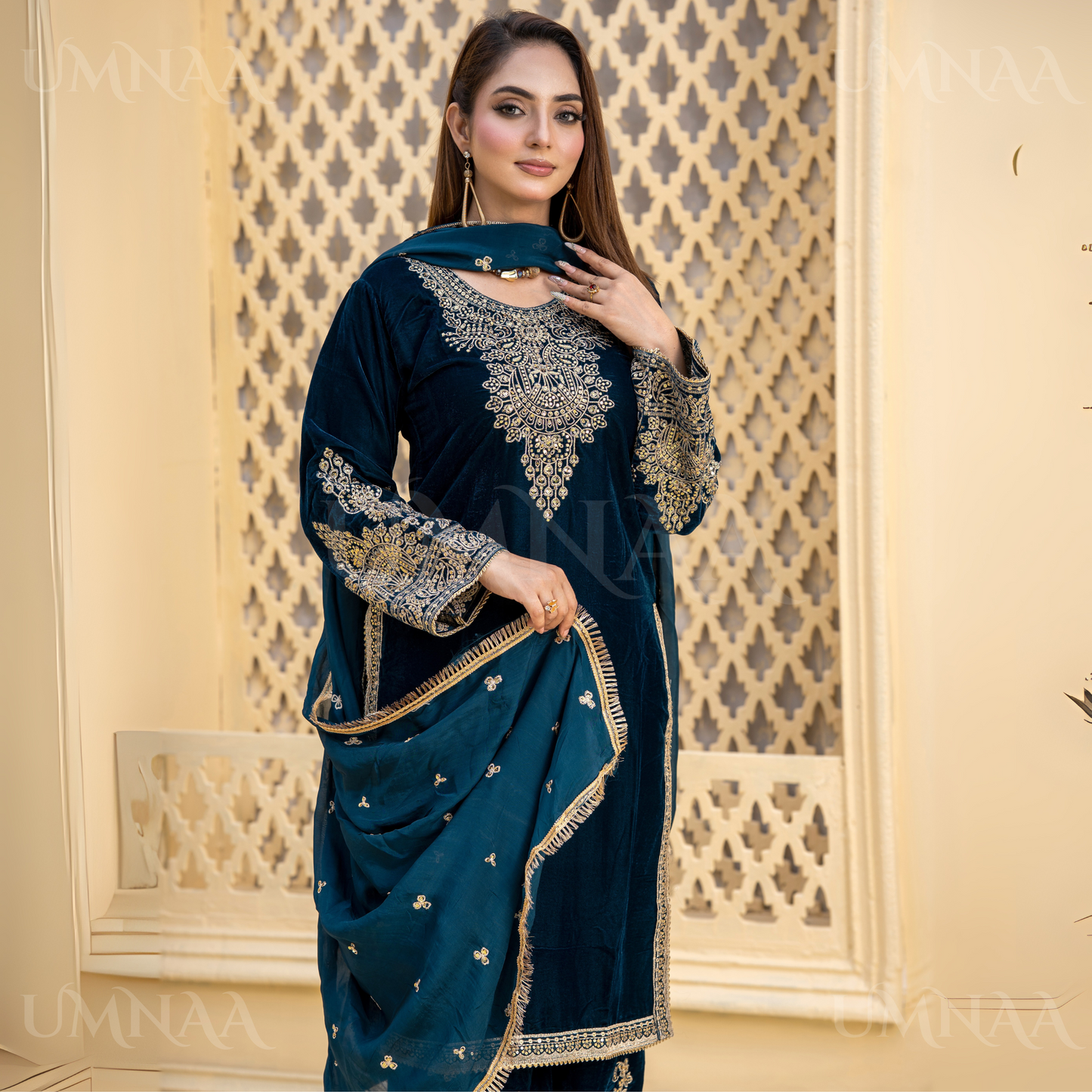 UA-112 Luxury Embroidered Velvet Ready to Wear Winter Collection by Umnaa