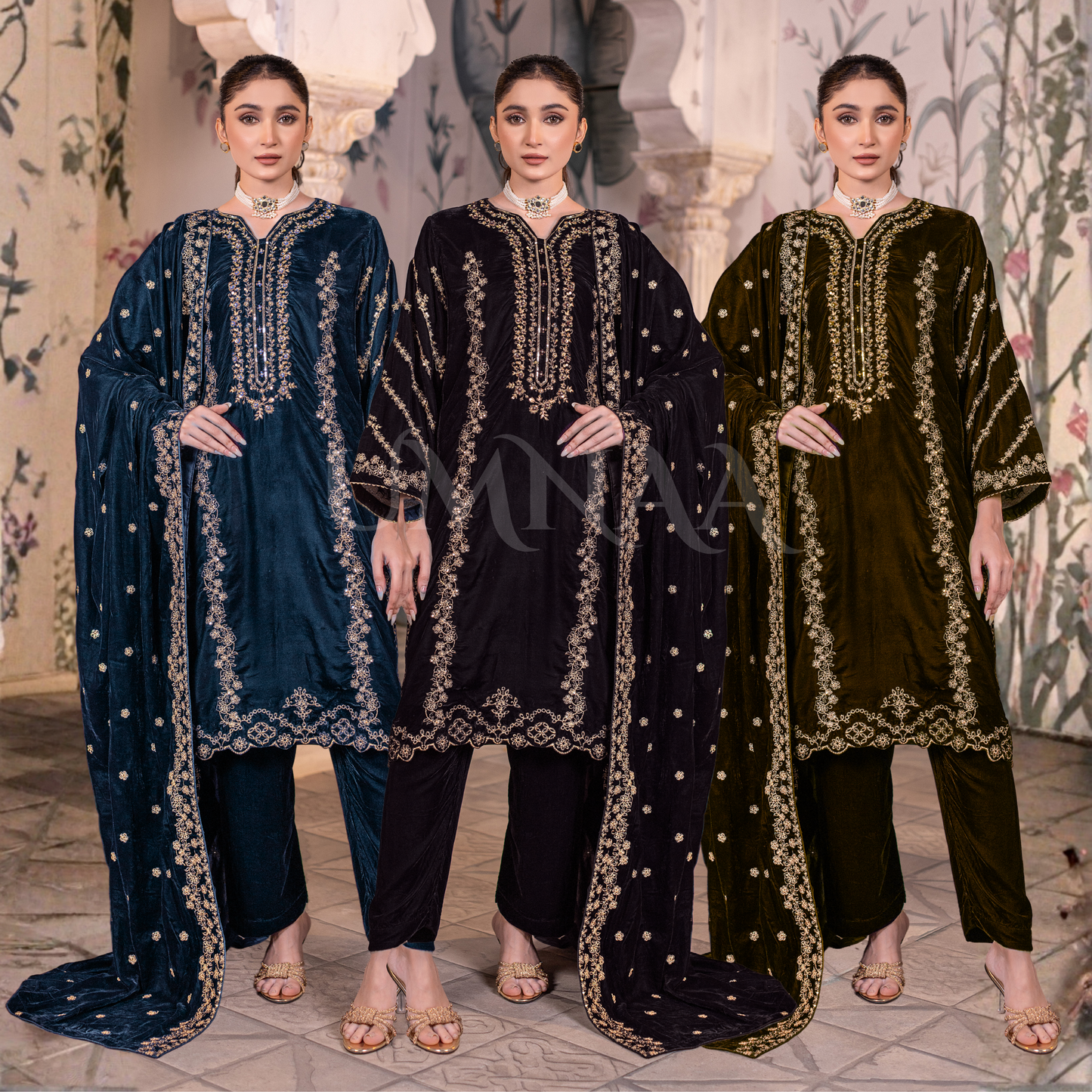 UA-123 Luxury Embroidered Micro Velvet Collection Pakistani Festive Partywear Dress by Umnaa