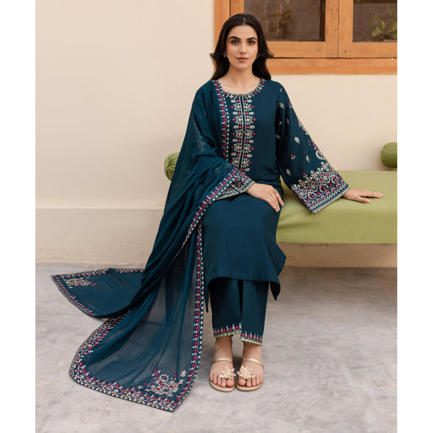 USP-02 Embroidered Chambray Katan 3 Pc Collection by Sha Posh