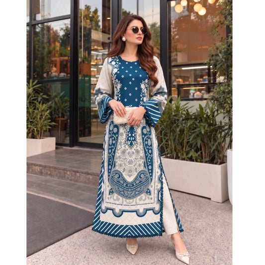 UA-319 Printed Shamooz Silk Kaftan Co-Ords 2 Pc | Umnaa