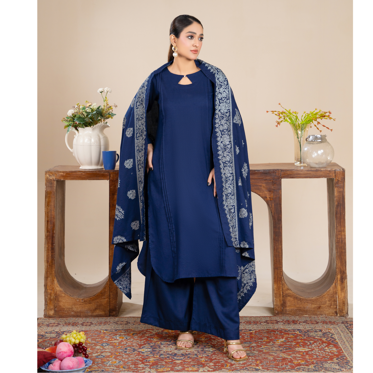RA-21 3 Pc Dhanak Dress with Embroidered Dhanak Shawl |Ready to Wear | Winter Collection | Raniya.h