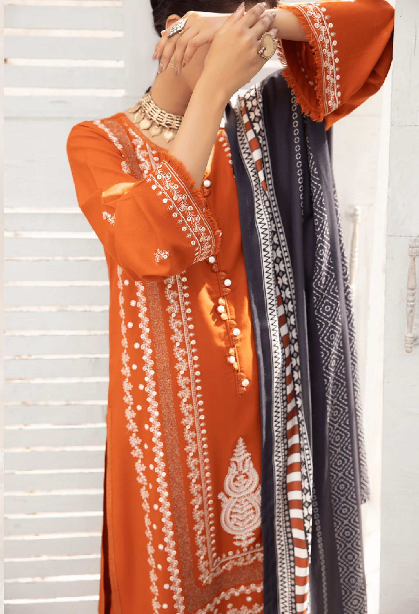 3-Piece Embroidered Dhanak Dress with Pashmina Silk Shawl