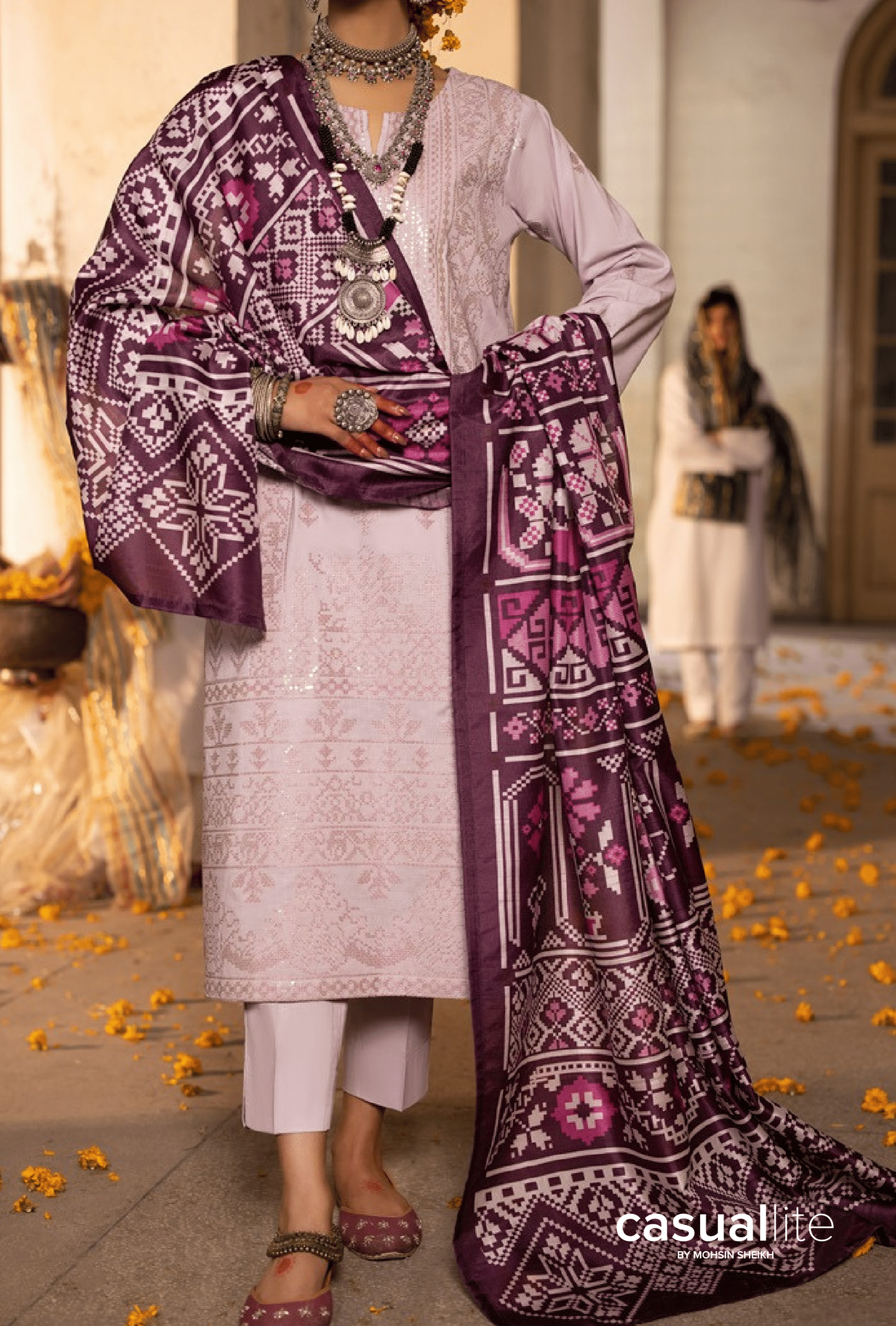 Lilac 3 Piece Embroidered Cotton dress - Casuallite