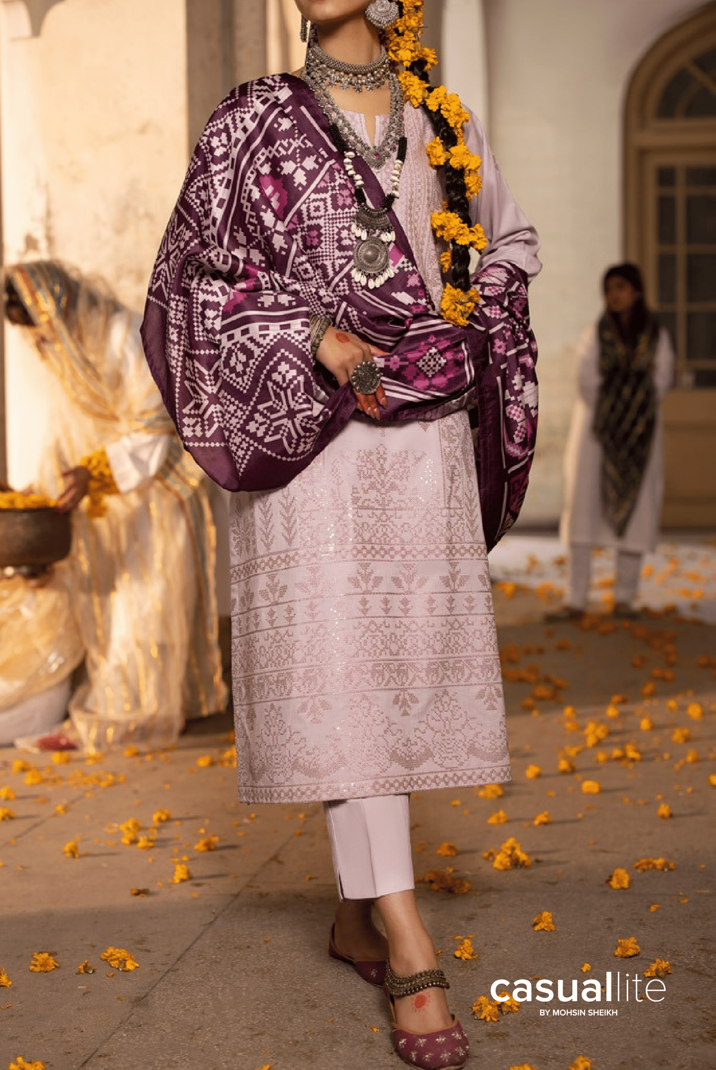 Lilac 3 Piece Embroidered Cotton dress - Casuallite