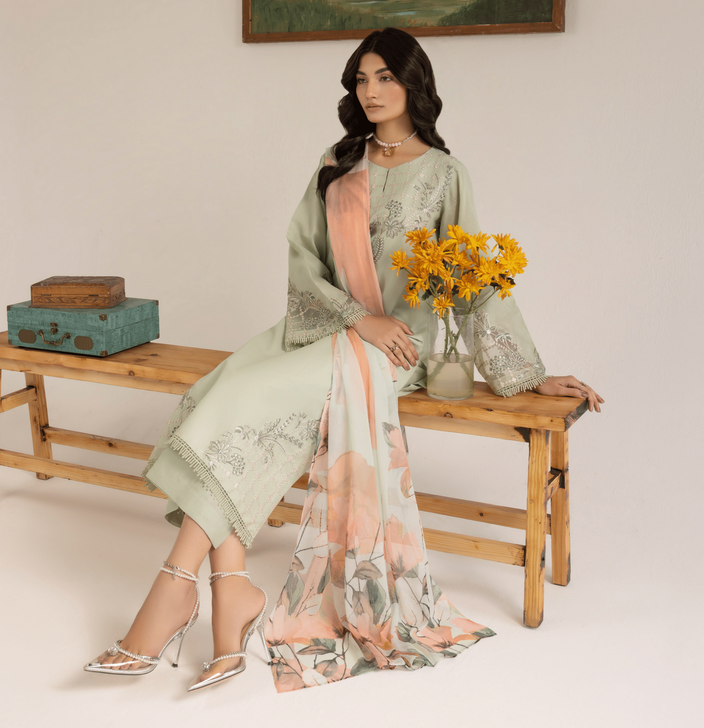 Pista 3 Piece Embroidered Lawn Dress - Esra Fashion