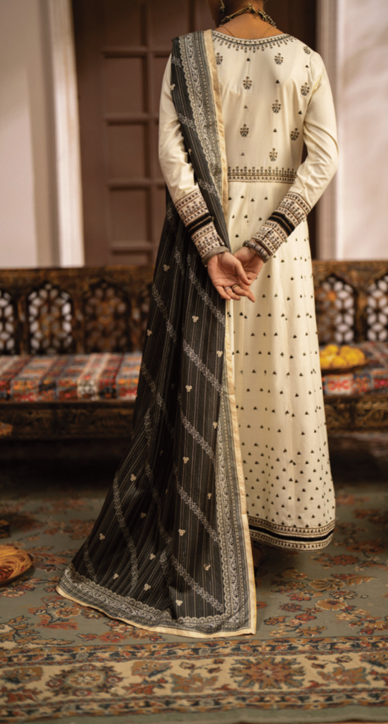 (White) 3 Pc Cotton Embroidered Suit - Casuallite
