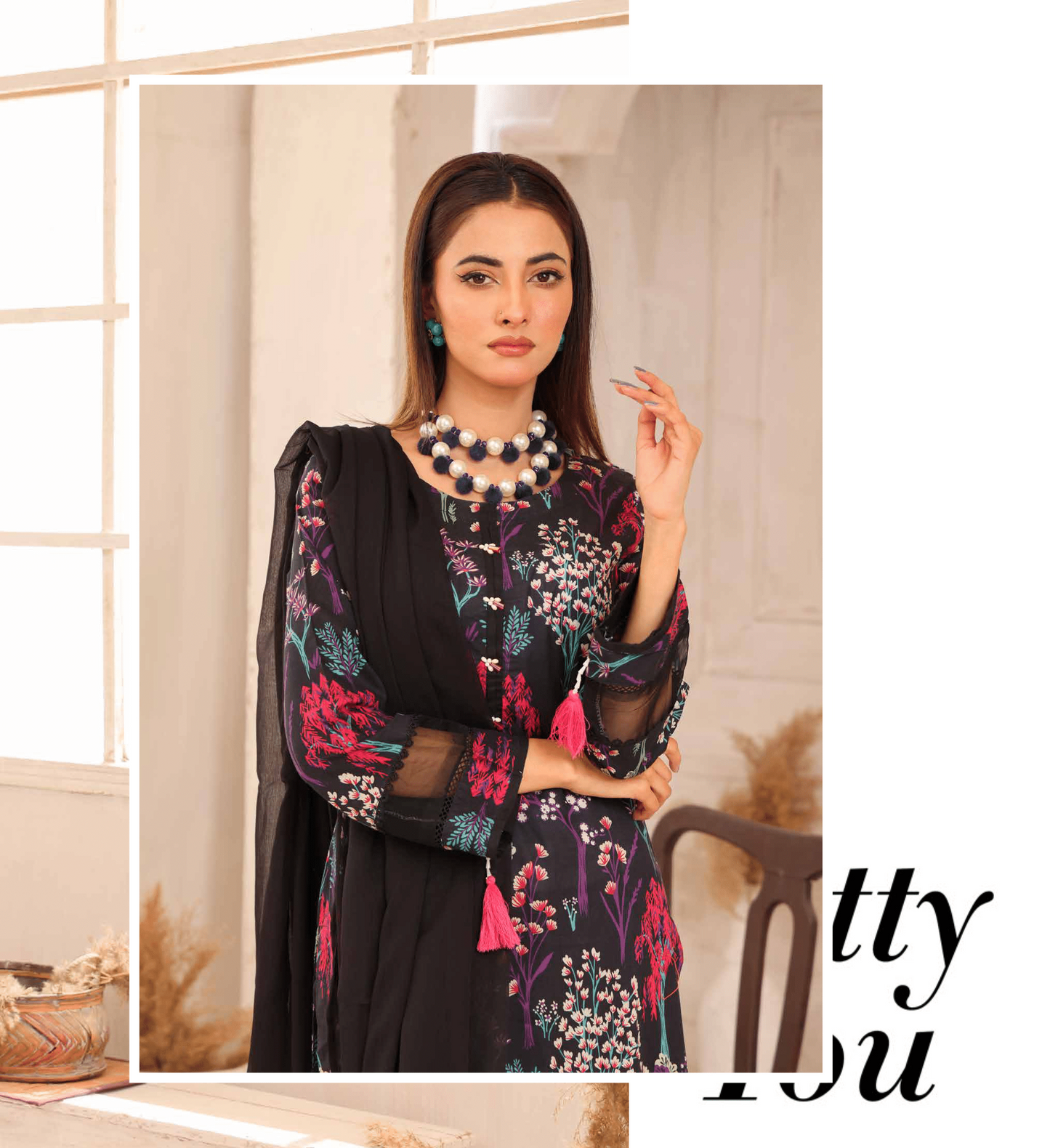 (Black) Printed Lawn 3 Pc Dress By Simrans