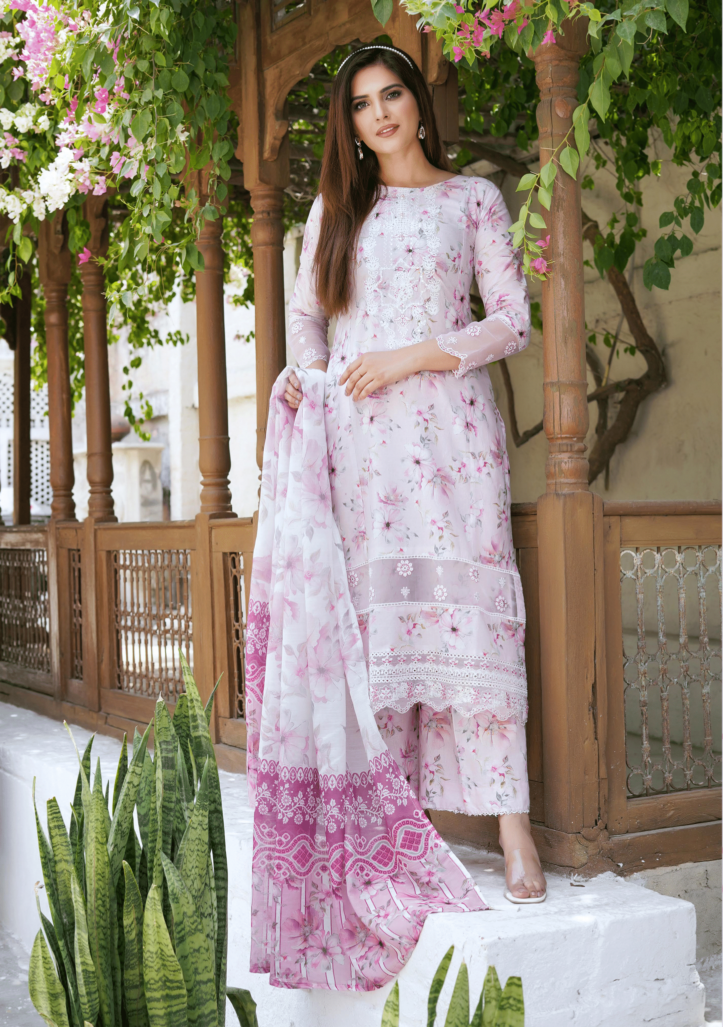 Pink Chikenkari Printed Lawn 3 Pc Dress |SIMRANS