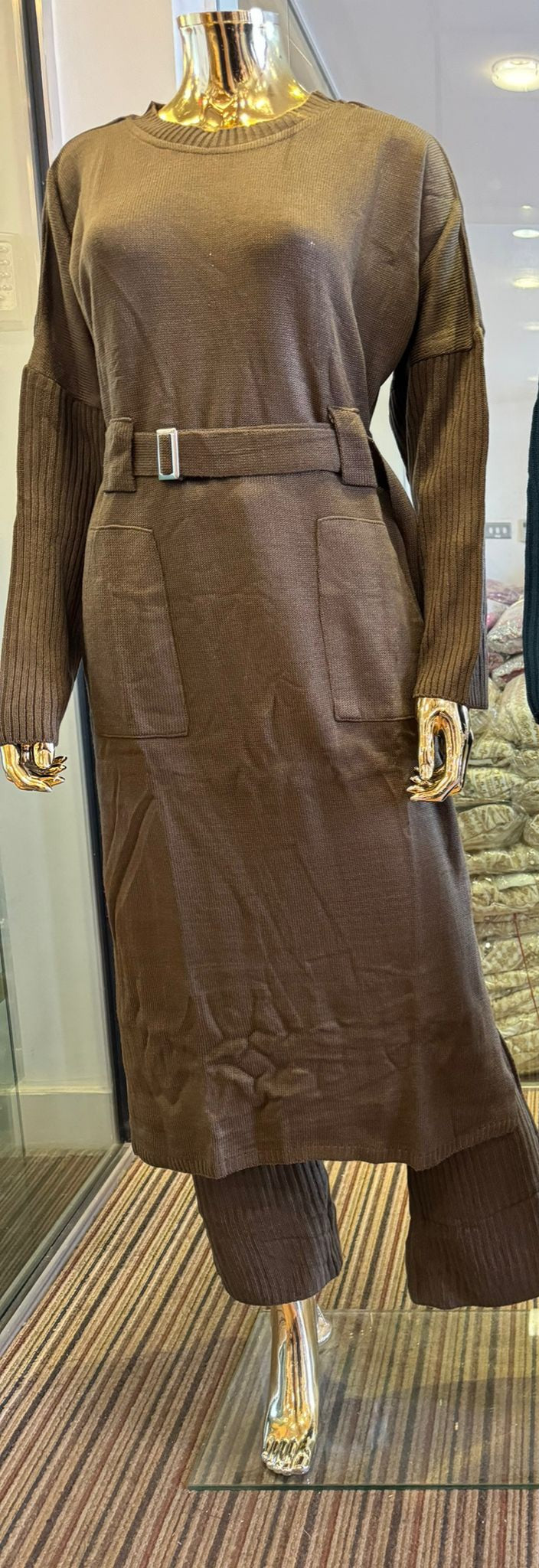 Belted long length knit Co ord Set | UMNAA