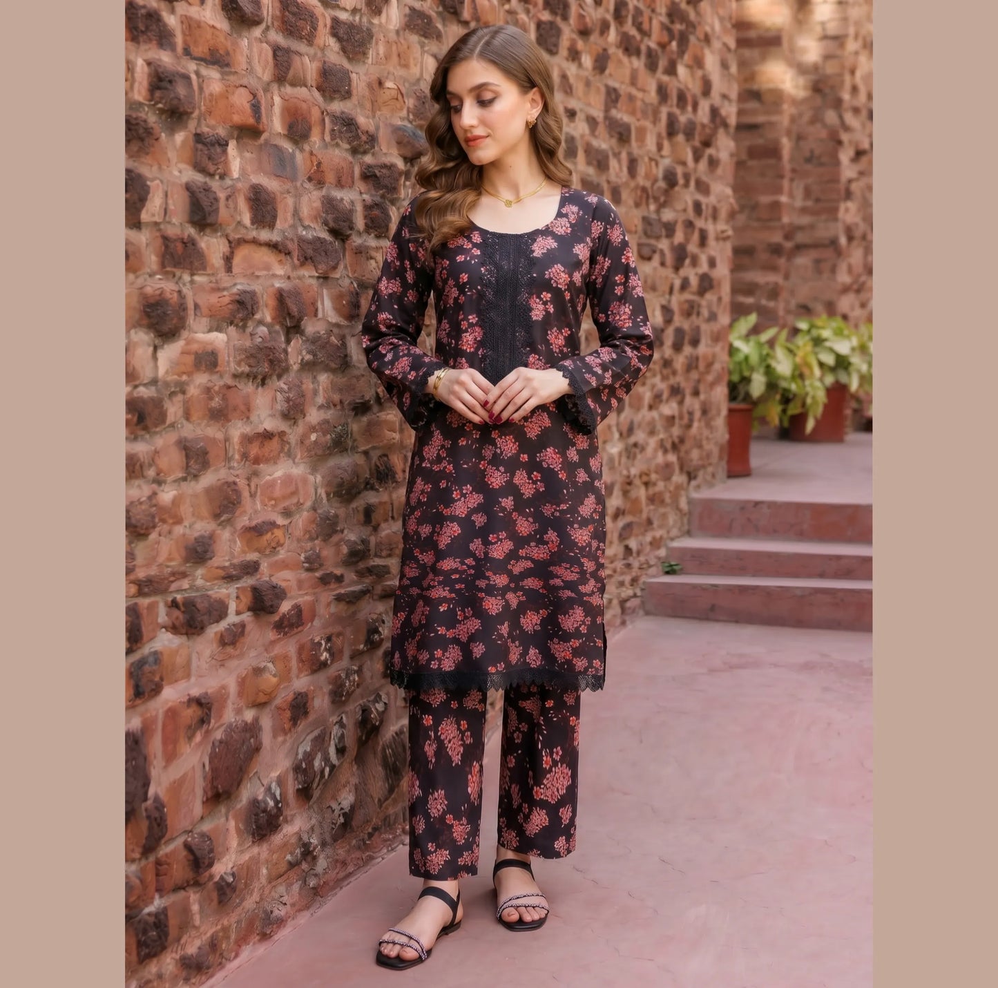 UA-220 Floral Printed Linen Co-Ord Set for Women | 2 Piece Shirt & Trouser by Umnaa