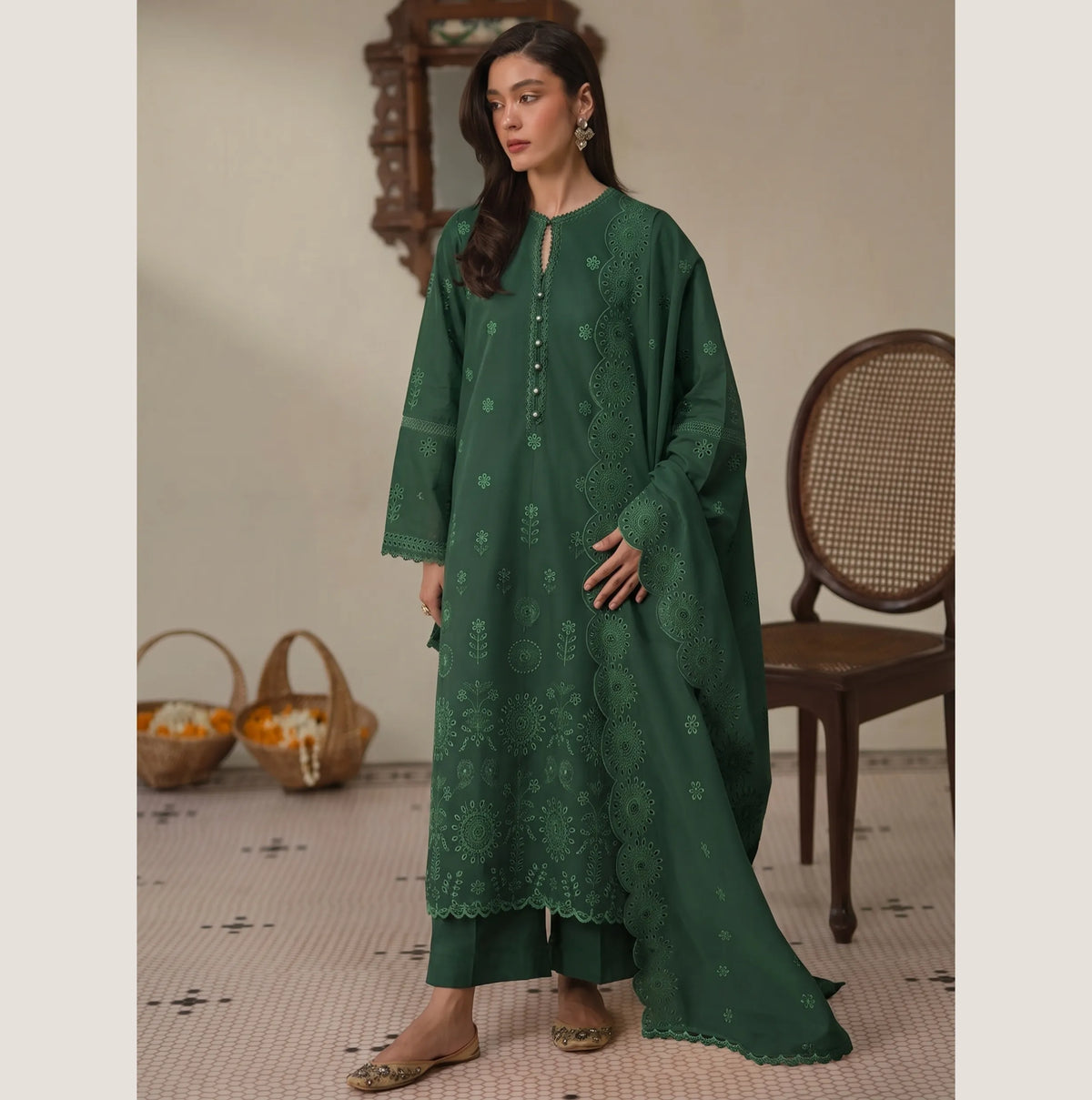 UA-288 3 Pc Chikenkari Lawn Dress - Umnaa